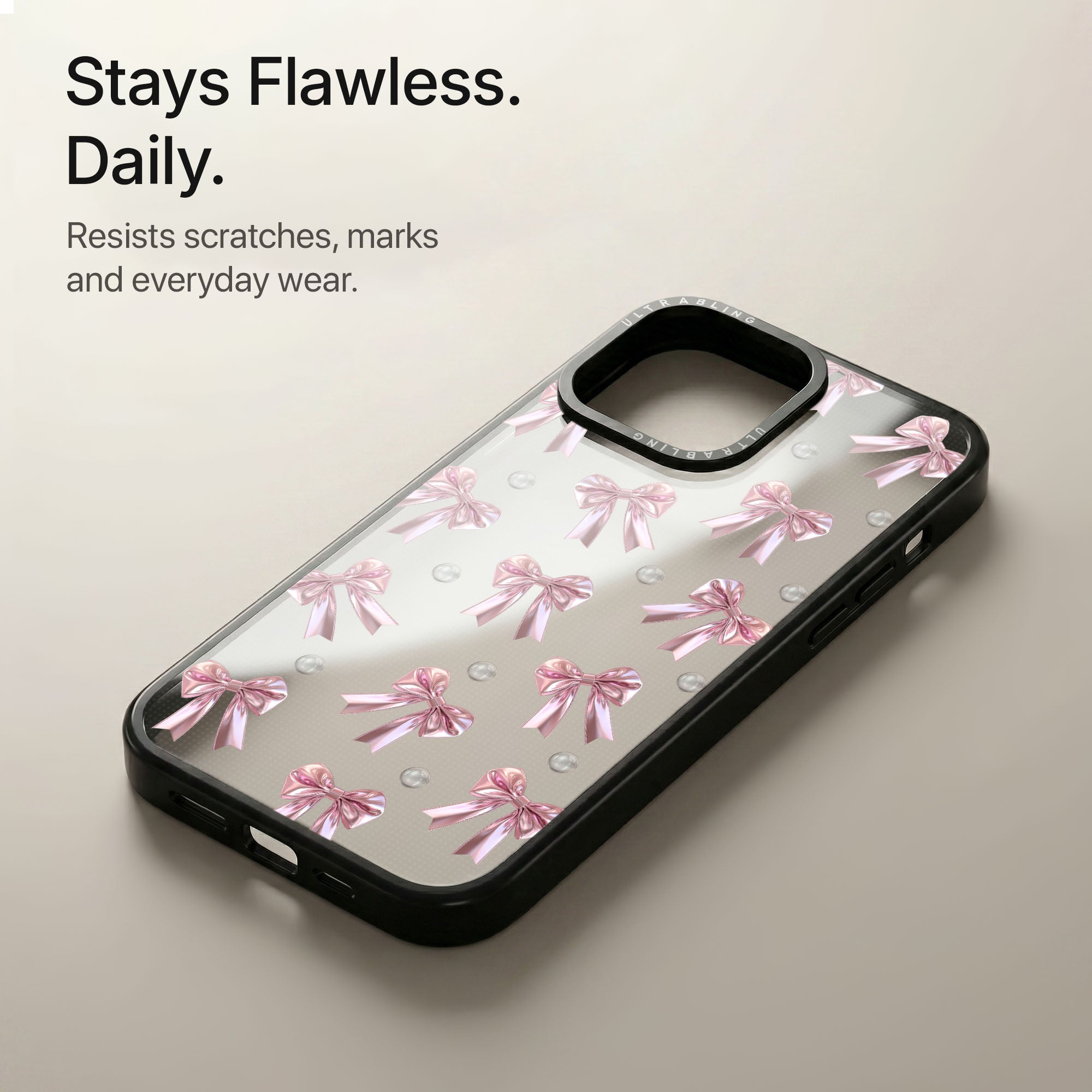 Blush Bow Ultrabling Aura iPhone case soft ombre back view