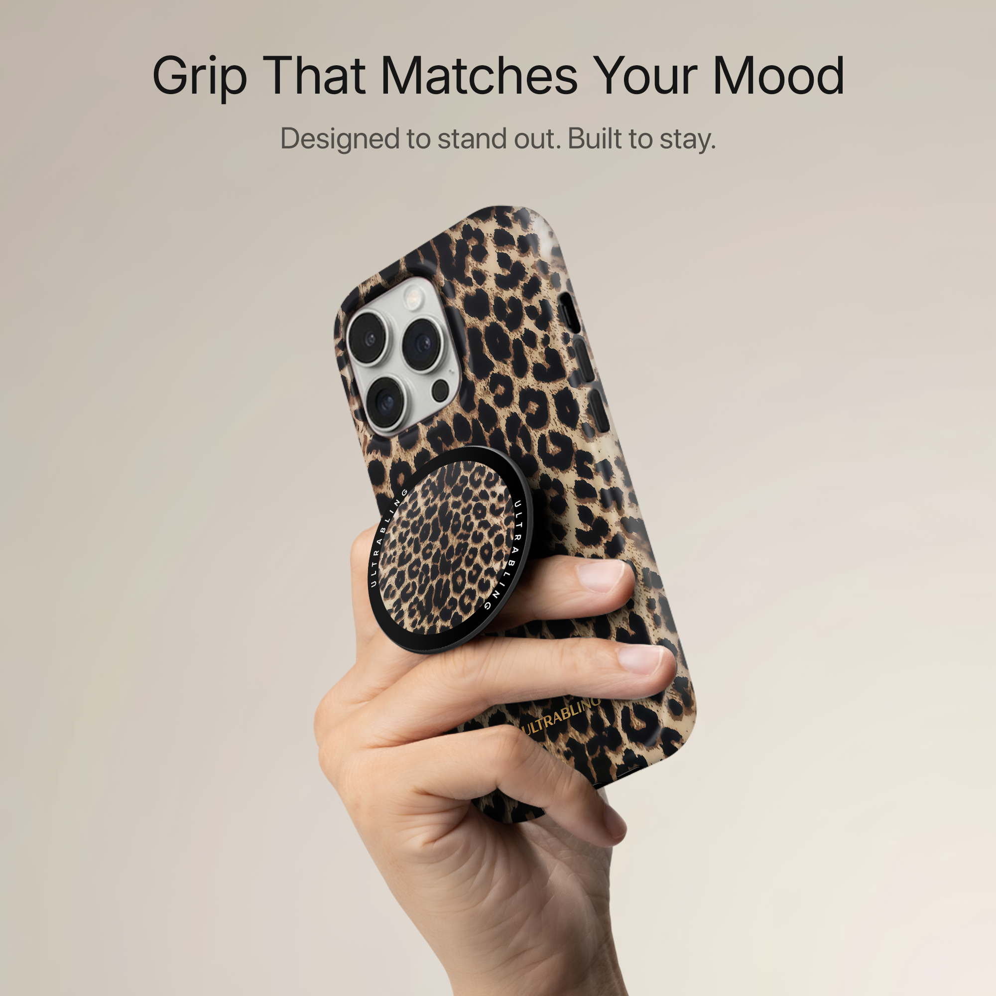 Golden Leopard Ultrabling MagSafe Phone Grip - Back View