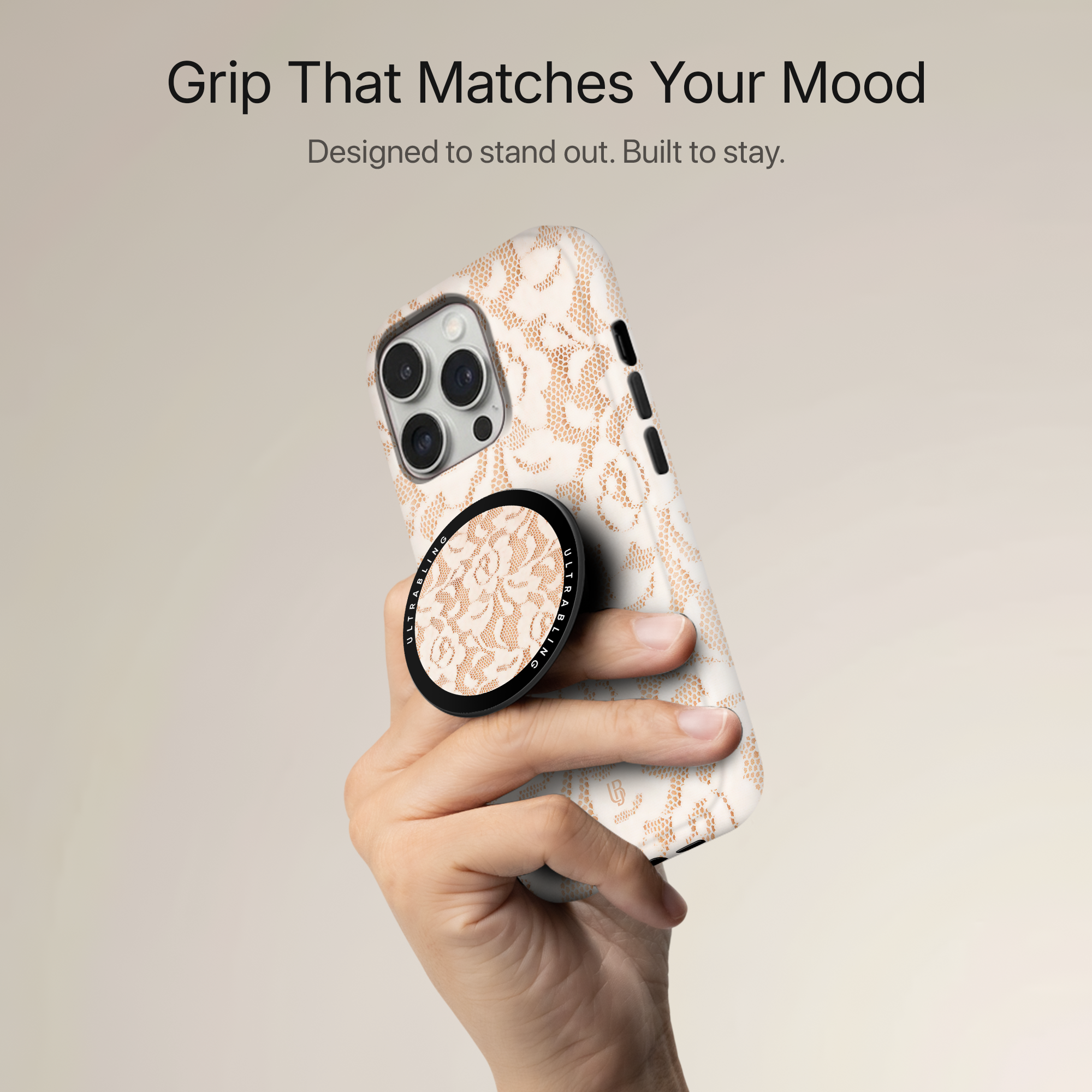 Ivory Lace Ultrabling MagSafe Phone Grip - Back View