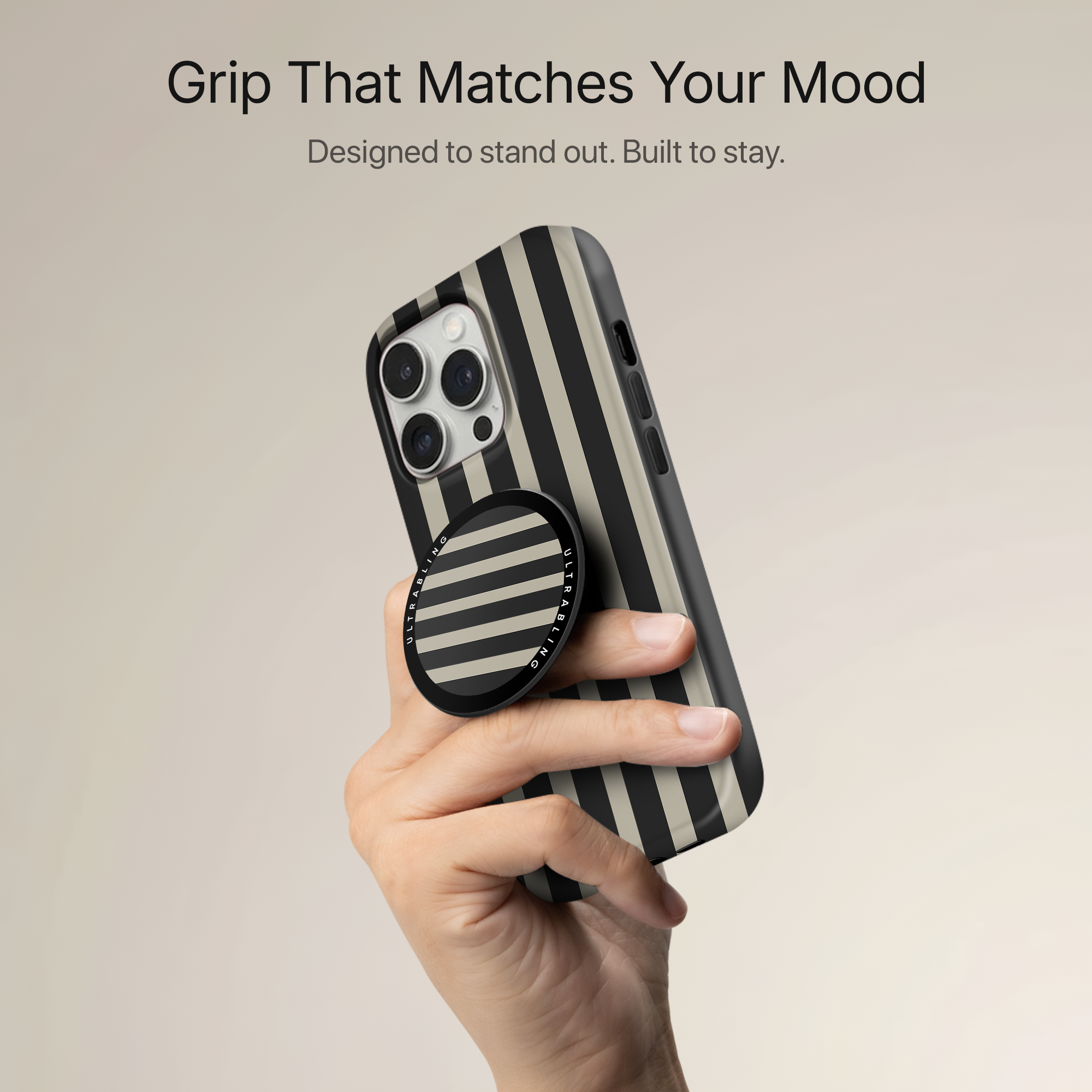 Cafe Stripes Ultrabling MagSafe Phone Grip - Back View