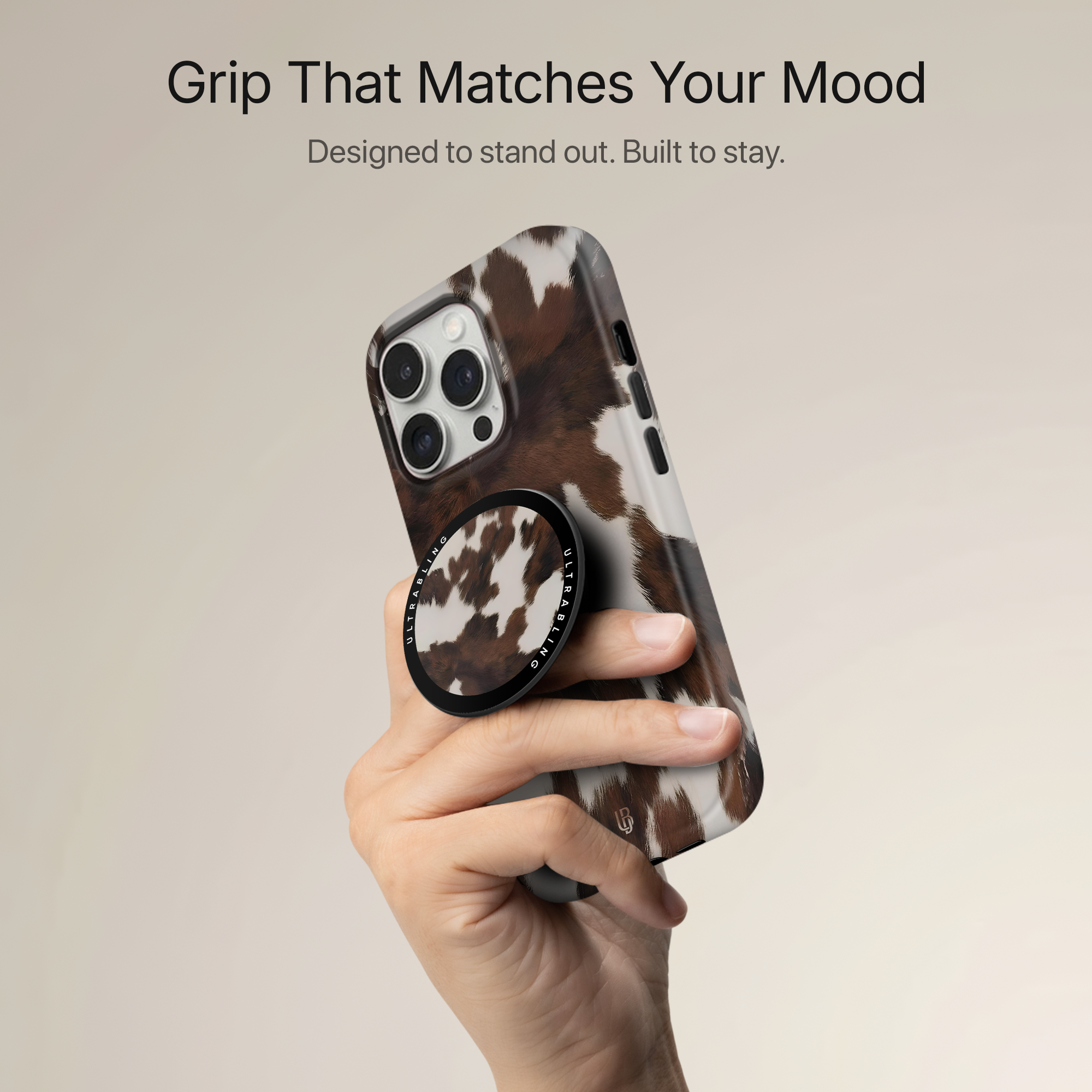 Mocha Cow Ultrabling MagSafe Phone Grip - Back View