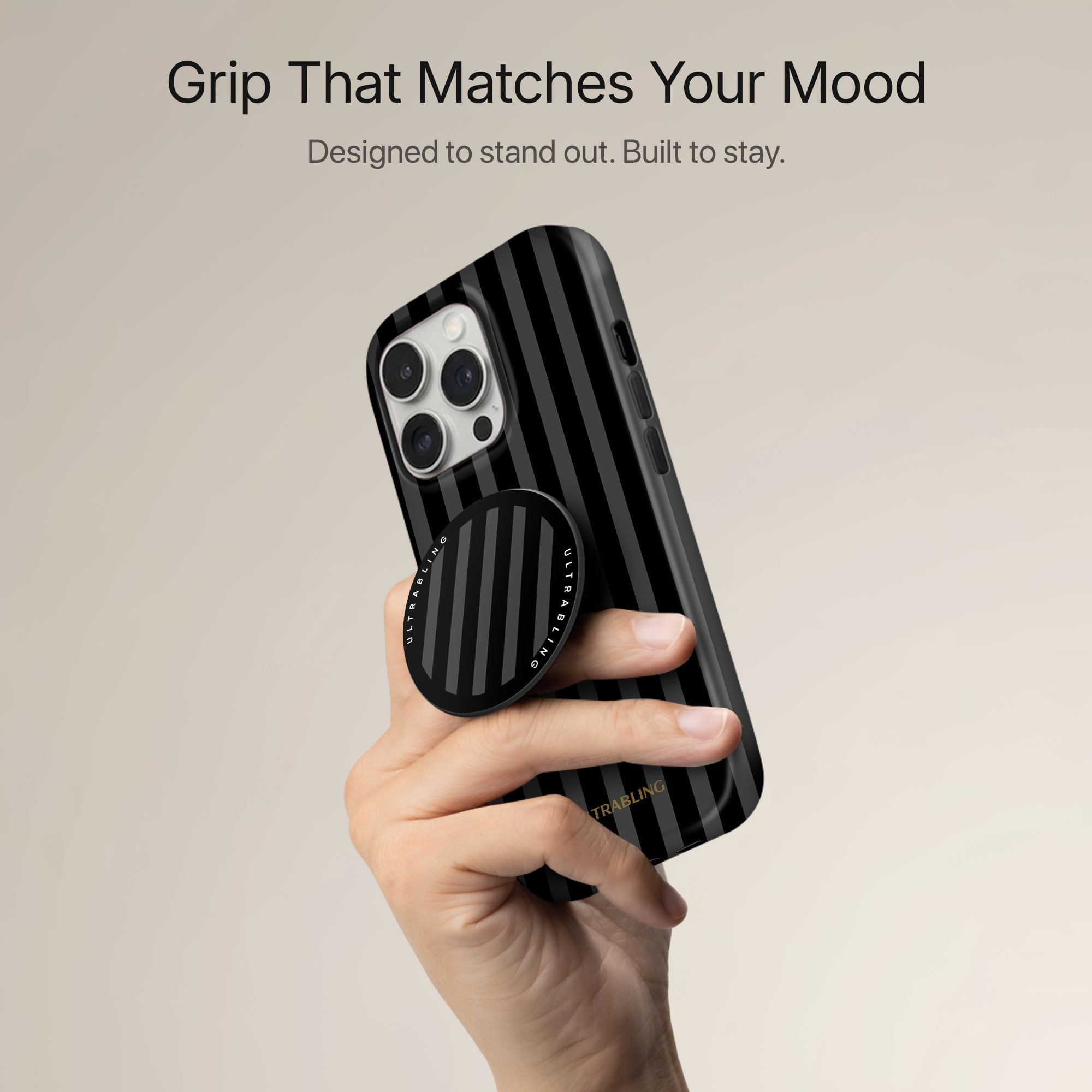 Noir Stripes Ultrabling MagSafe Phone Grip - Back View
