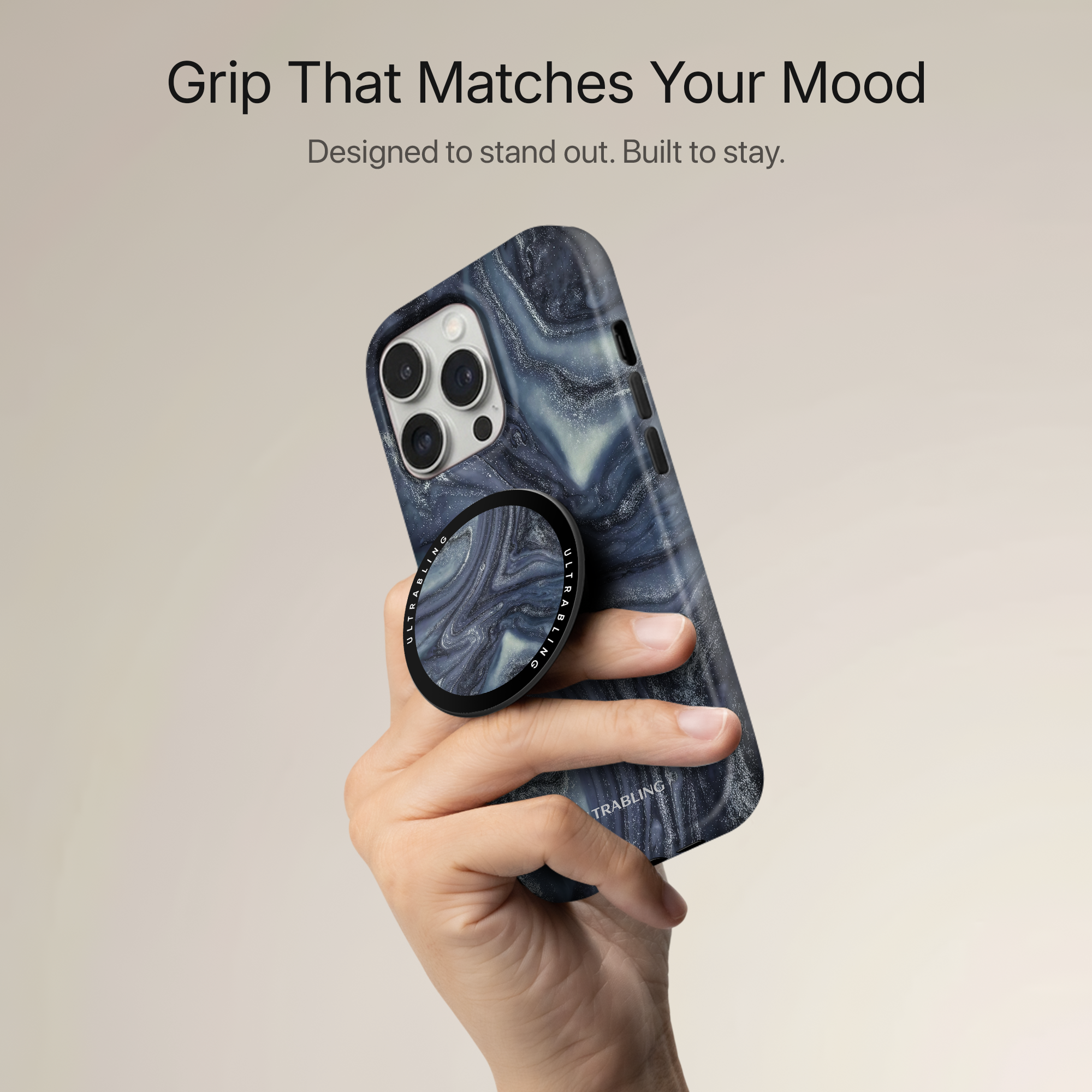 Midnight Marble Ultrabling MagSafe Phone Grip - Back View