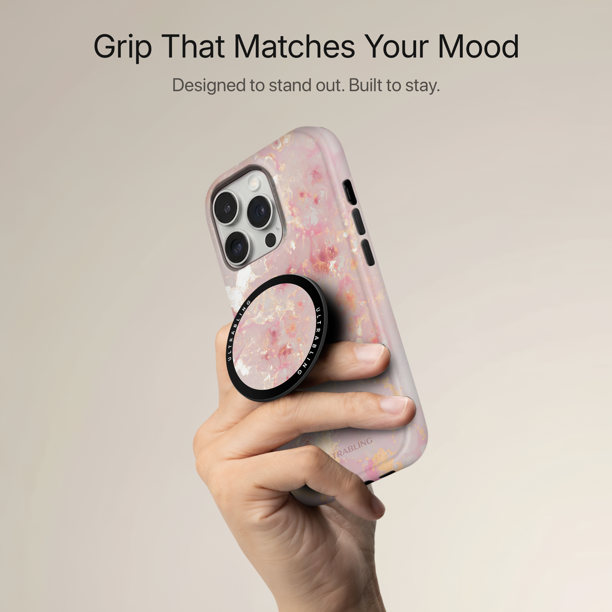 Rose Quartz Ultrabling MagSafe Phone Grip - Back View