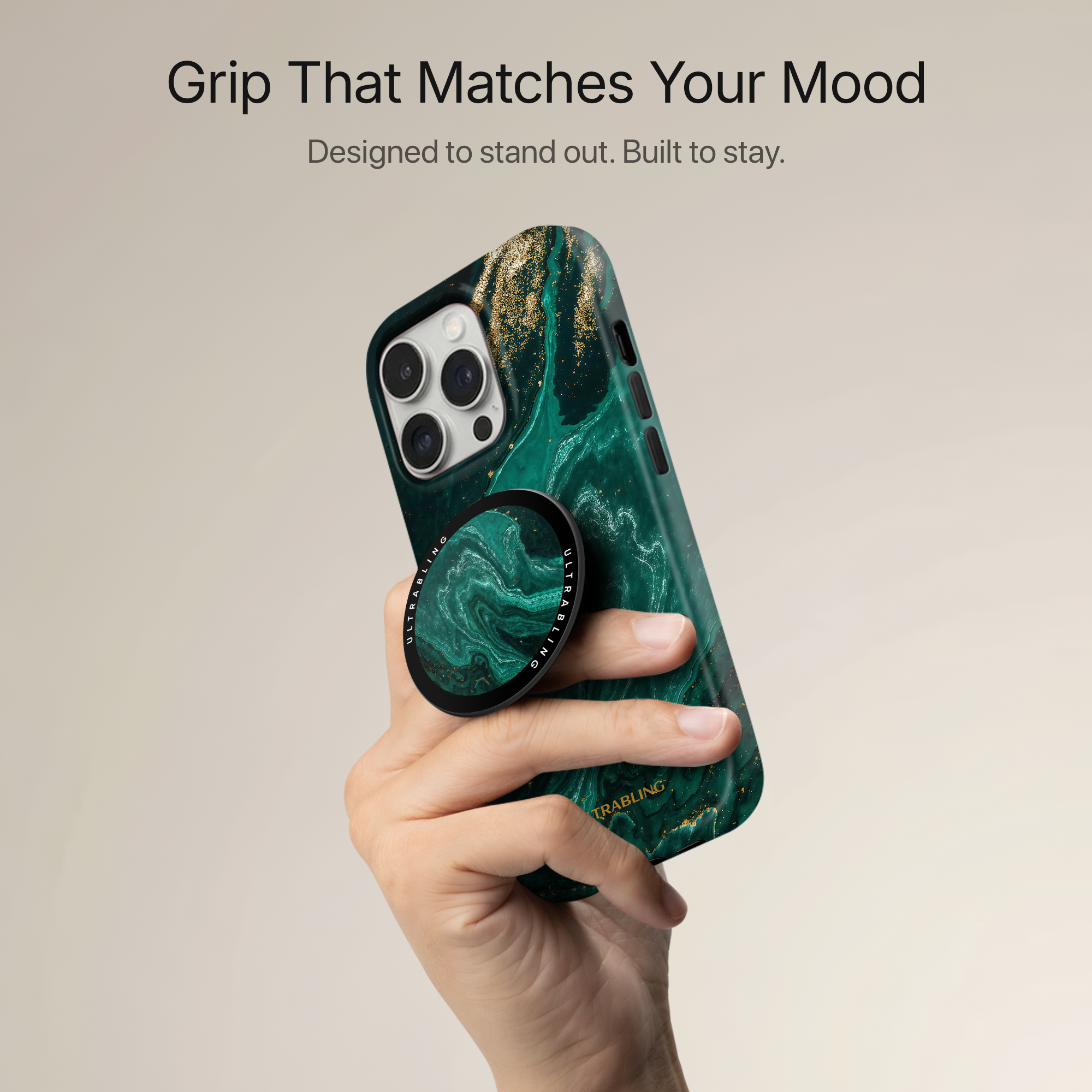 Emerald Vein Ultrabling MagSafe Phone Grip - Back View