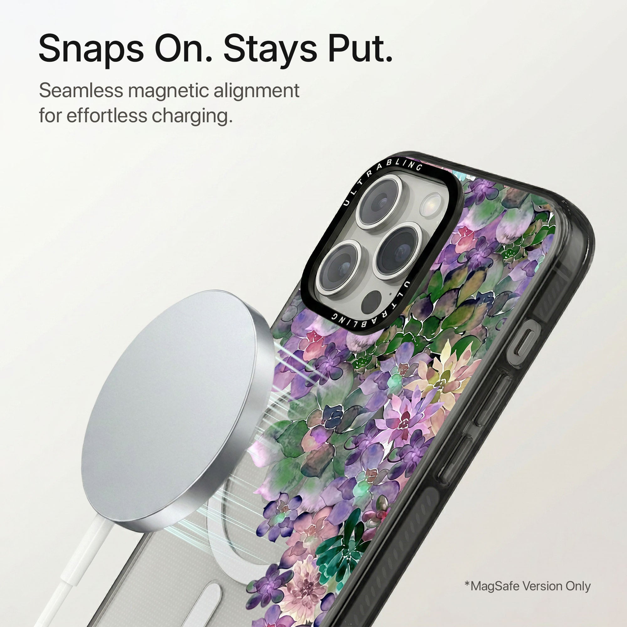 Lilac Rush Ultrabling Aura iPhone case flat lay angle view