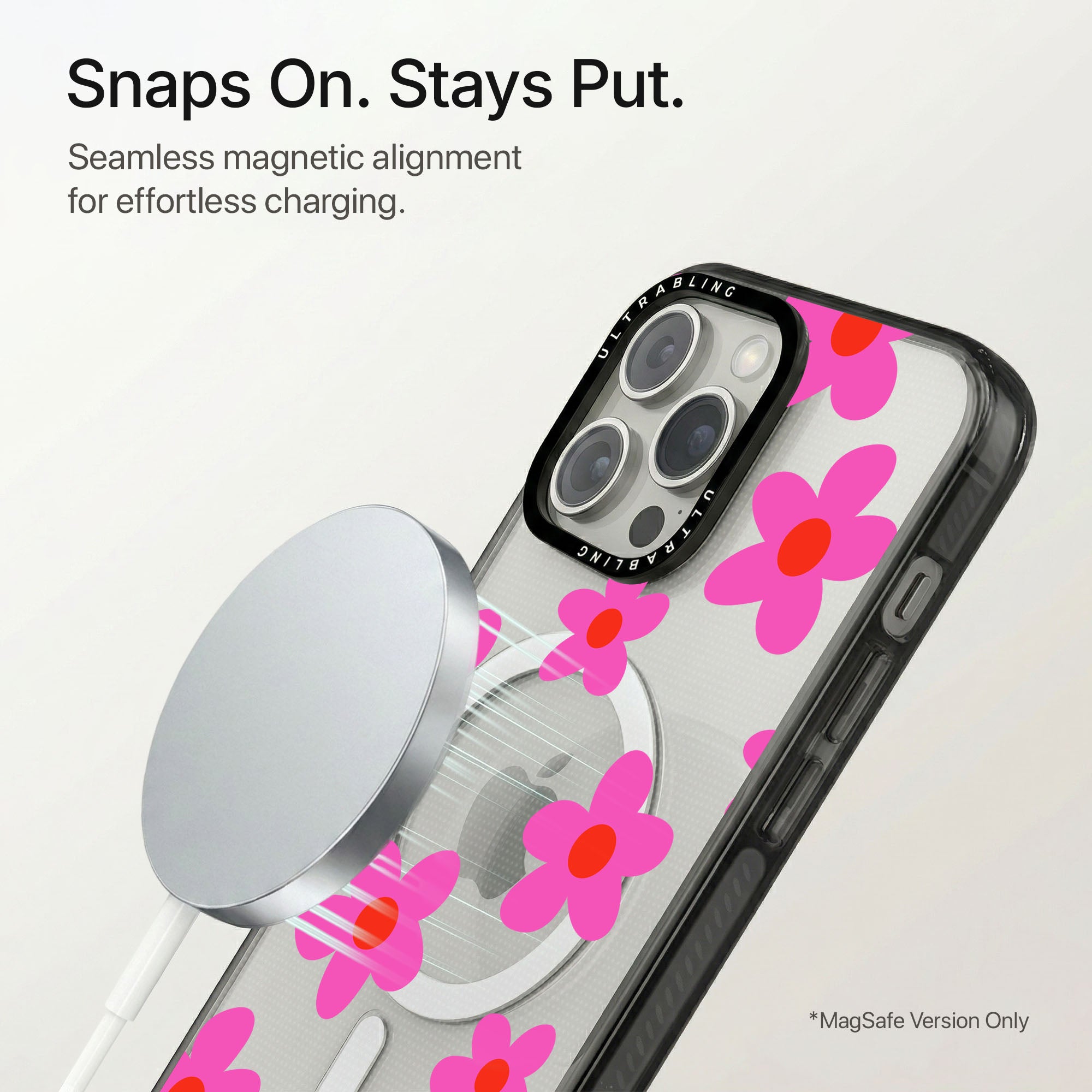 Pink Petal Ultrabling Aura iPhone case flat lay angle view