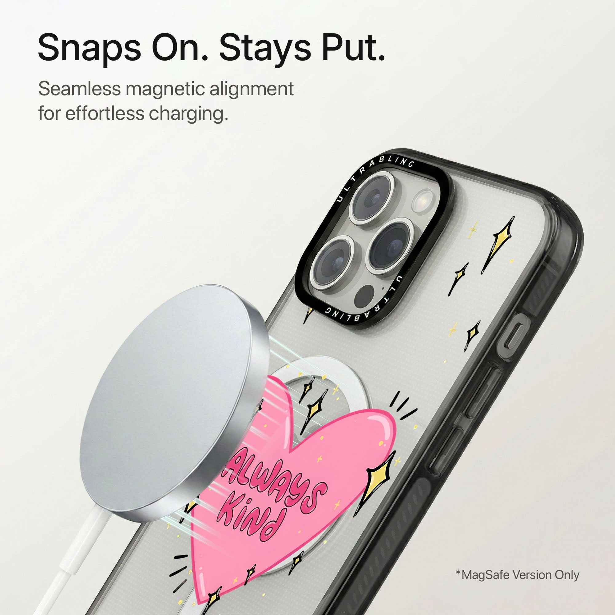 Kind Heart Ultrabling Aura iPhone case flat lay angle view