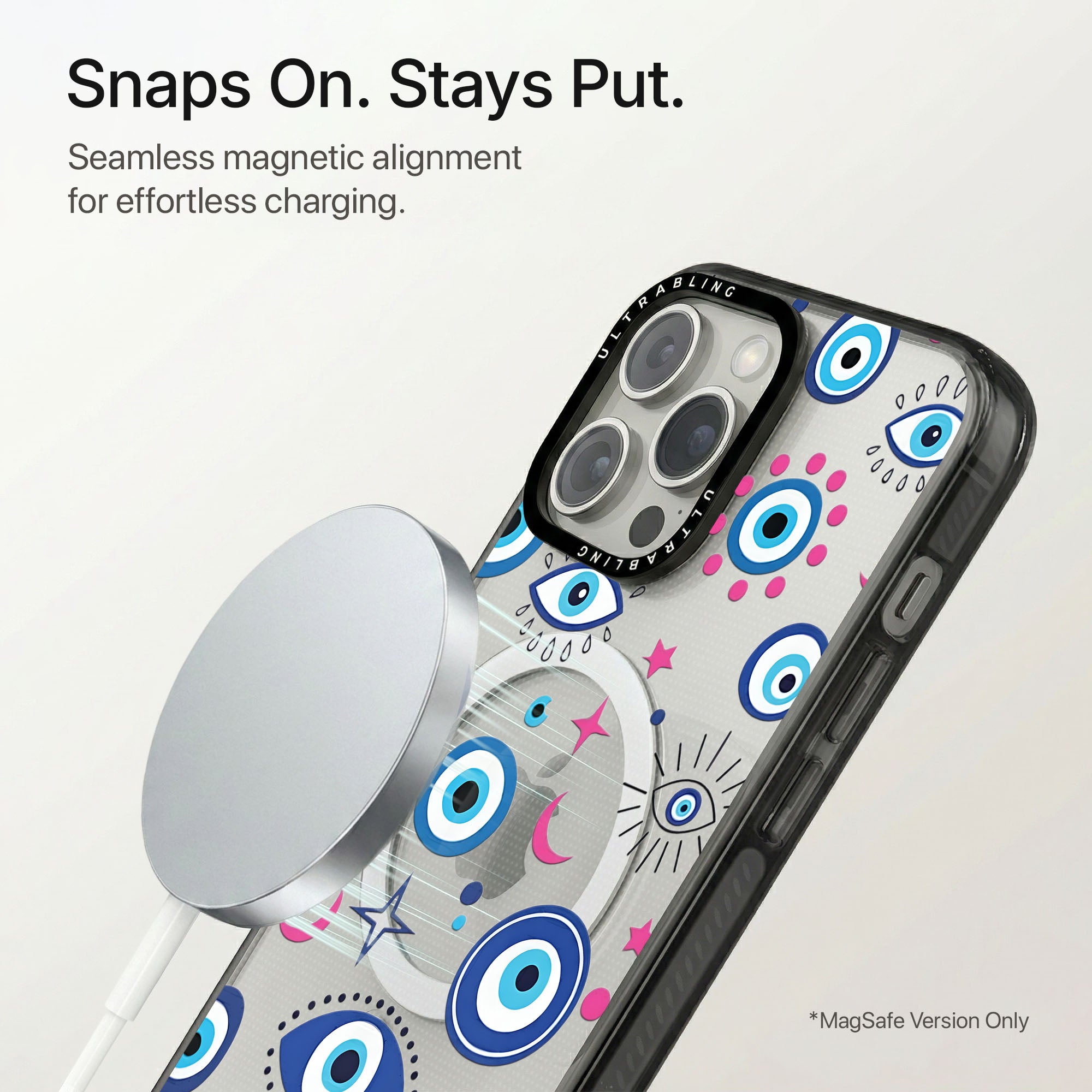 Lucky Eye Ultrabling Aura iPhone case flat lay angle view