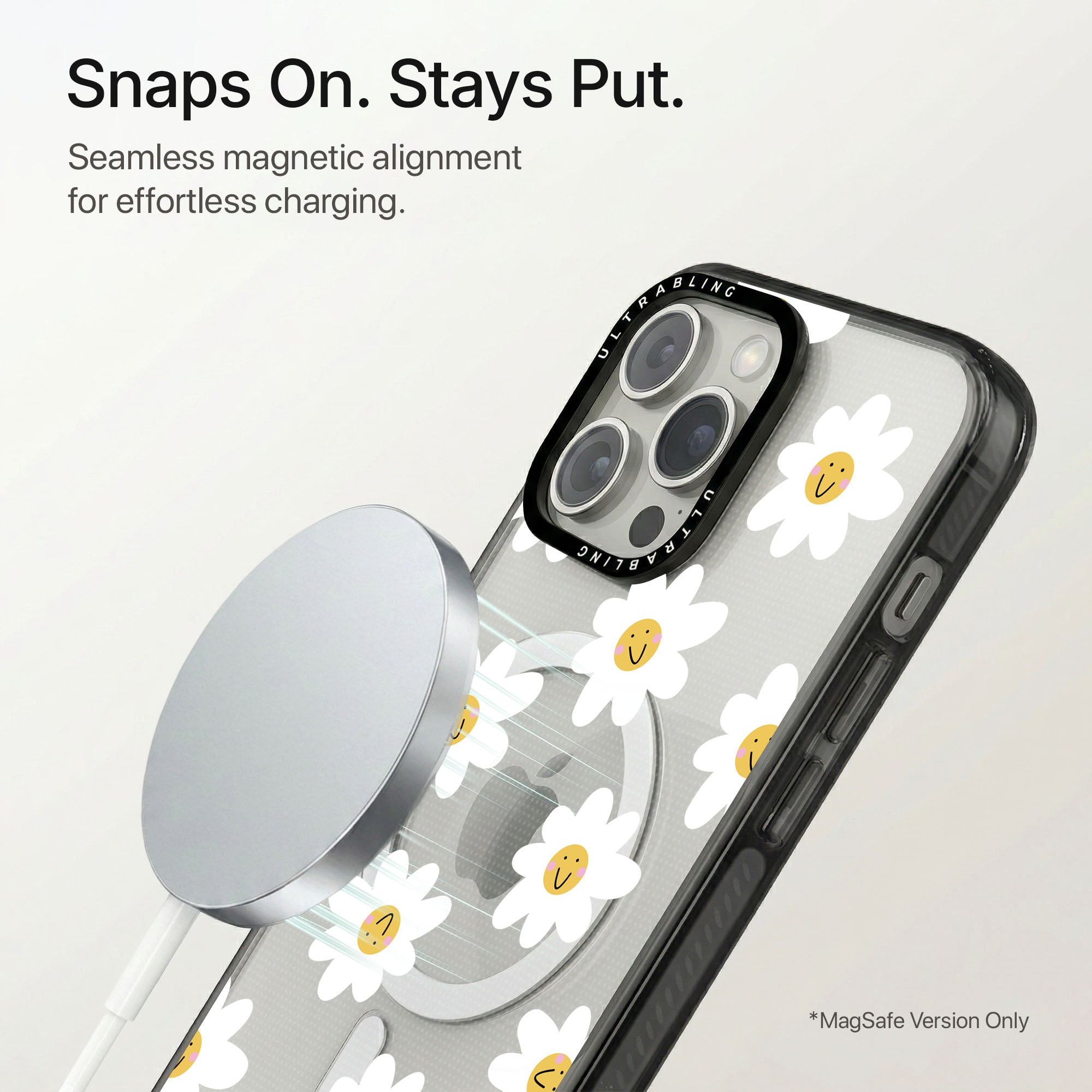 Daisy Chain Ultrabling Aura iPhone case flat lay angle view