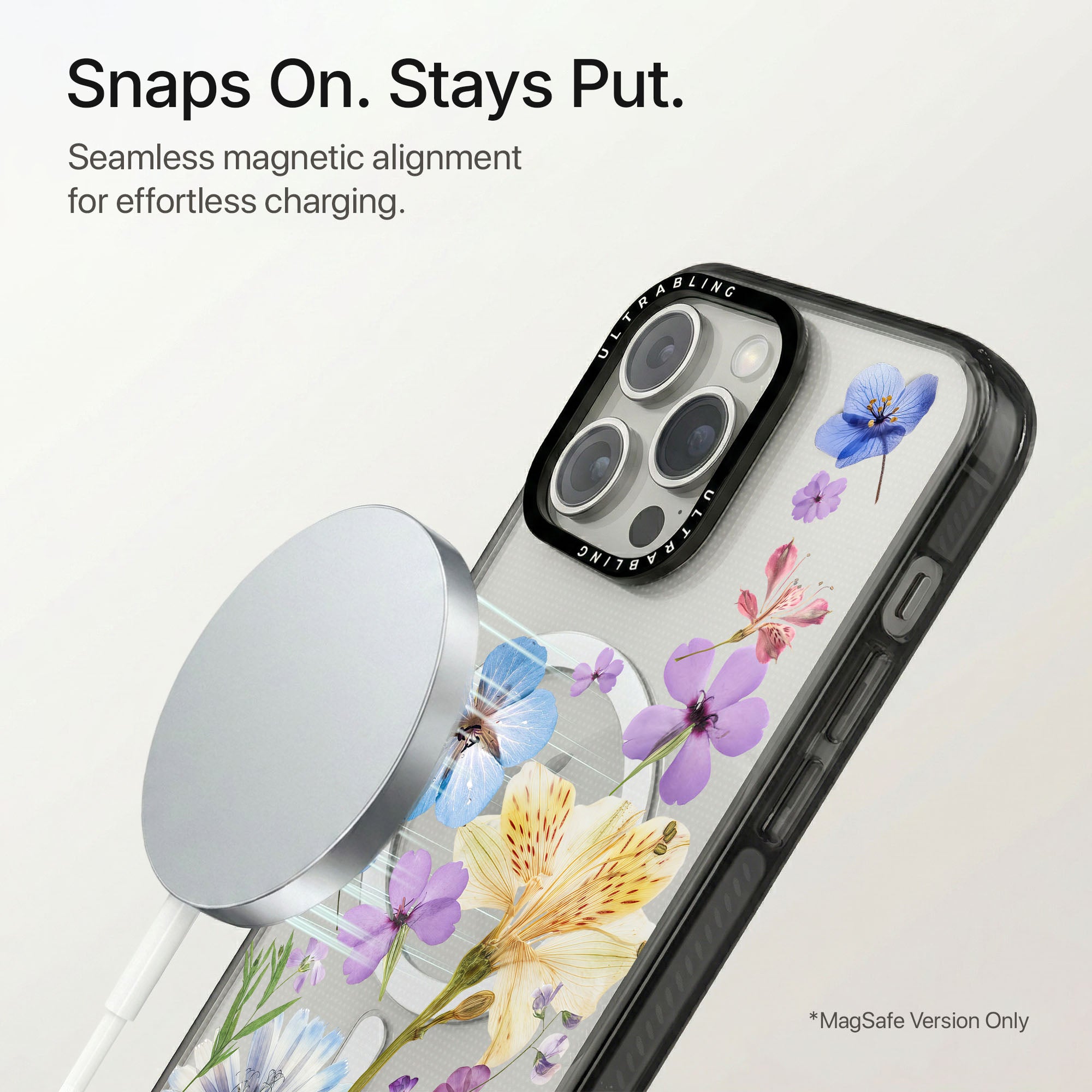 Bluebell Ultrabling Aura iPhone case flat lay angle view