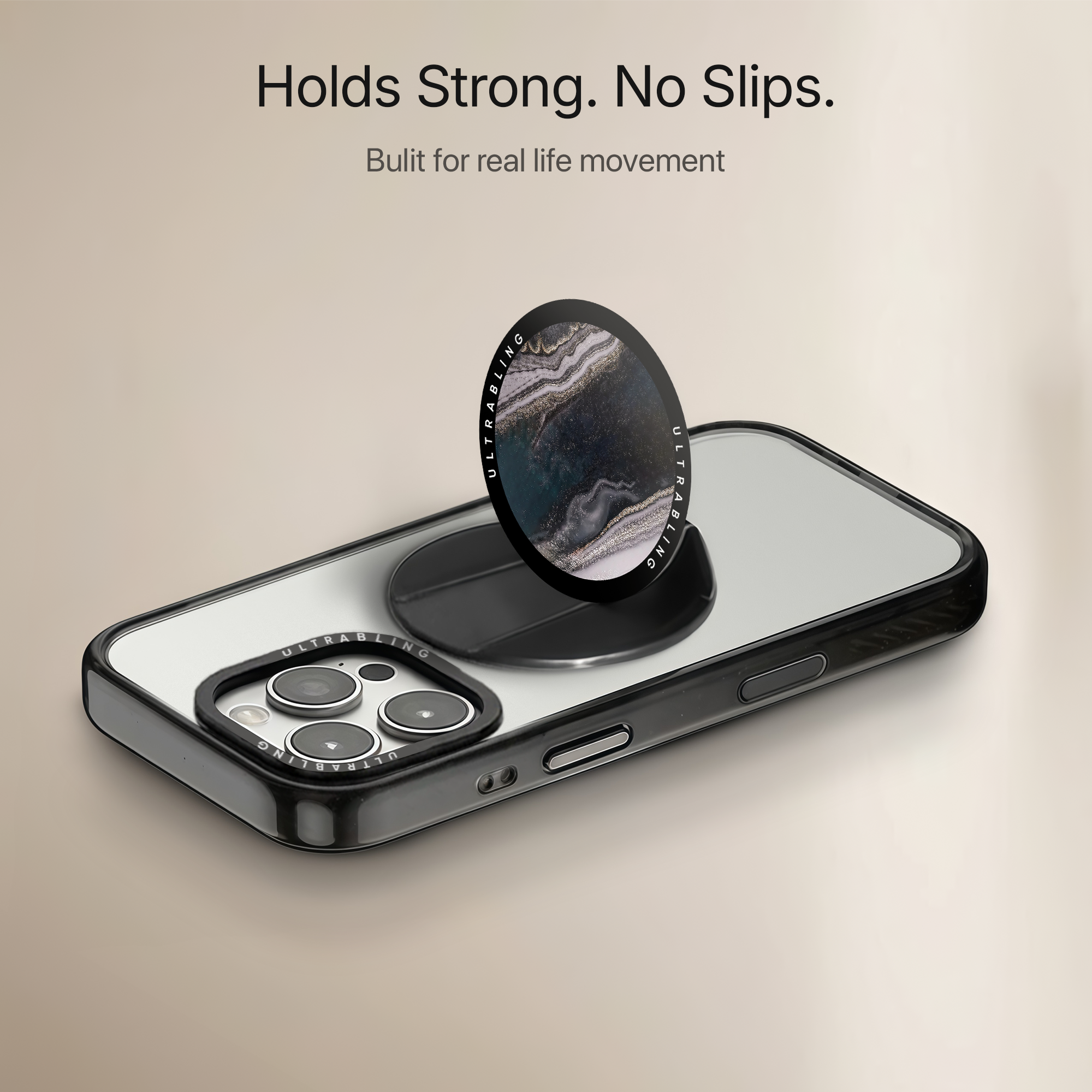 Obsidian Marble Ultrabling MagSafe Phone Grip - Side View