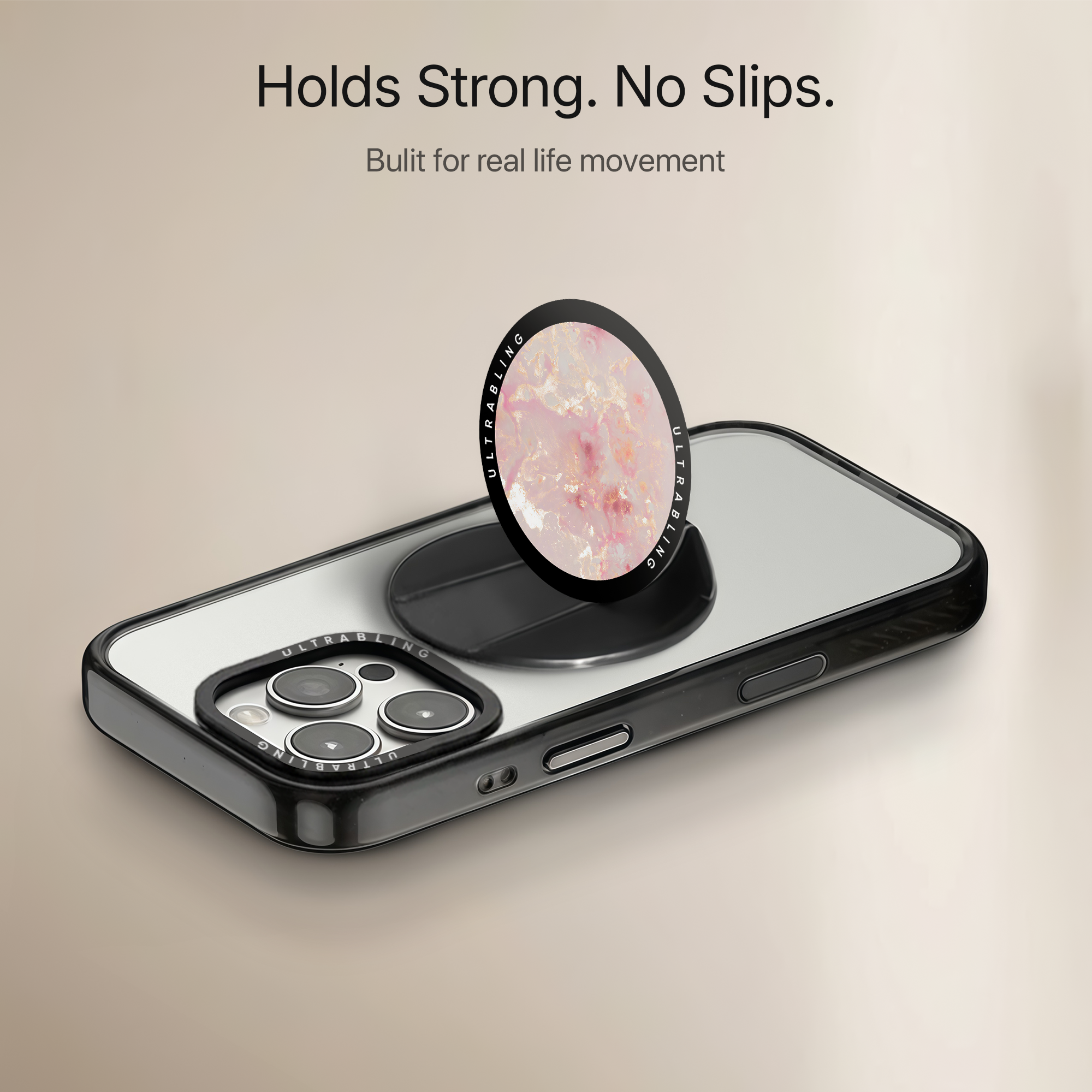 Rose Quartz Ultrabling MagSafe Phone Grip - Side View