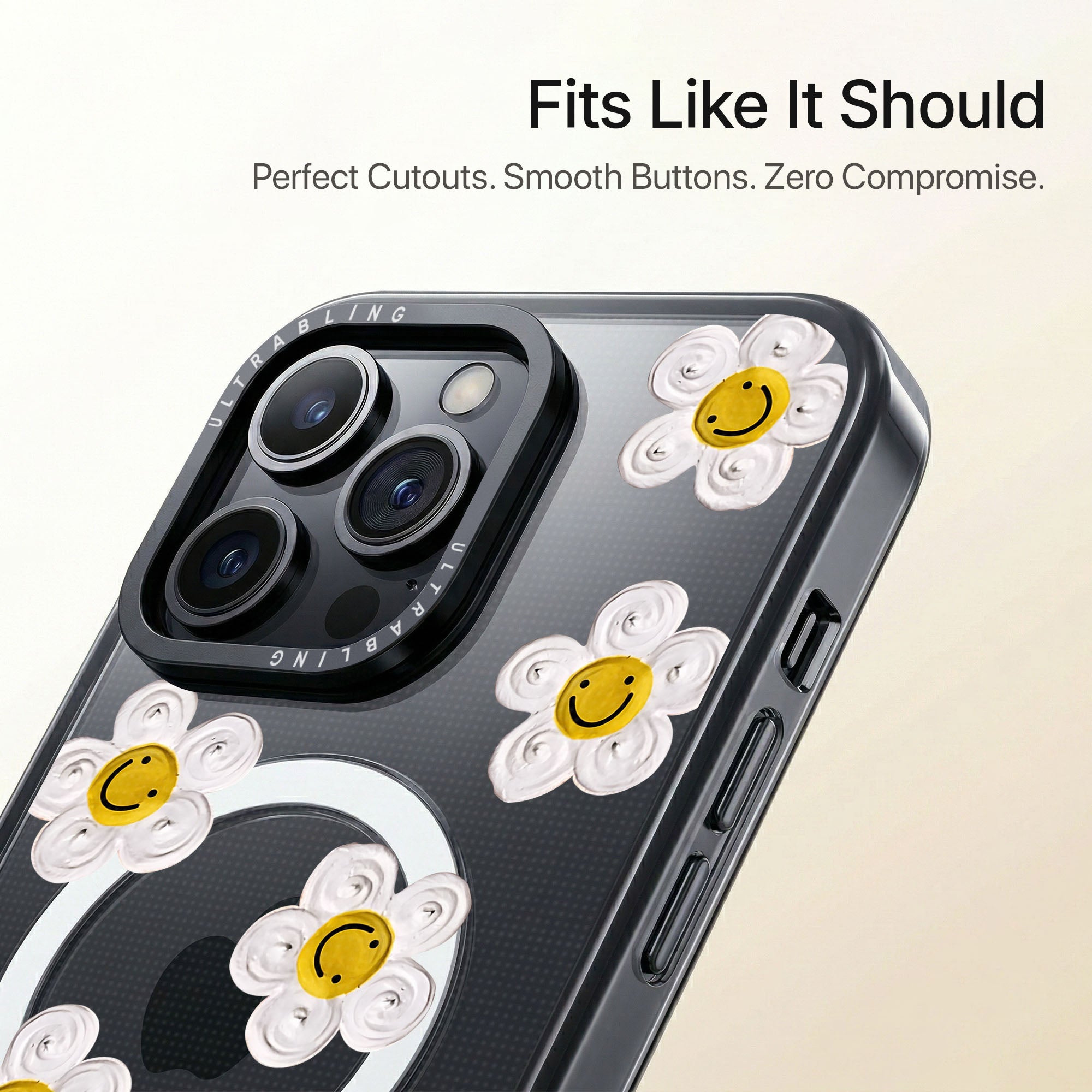 Daisy Drop Ultrabling Aura iPhone case close-up design detail