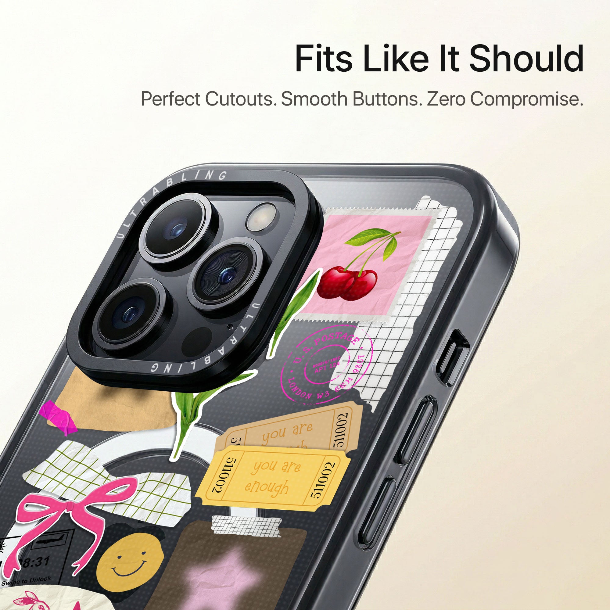 Charm Notes Ultrabling Aura iPhone case close-up design detail
