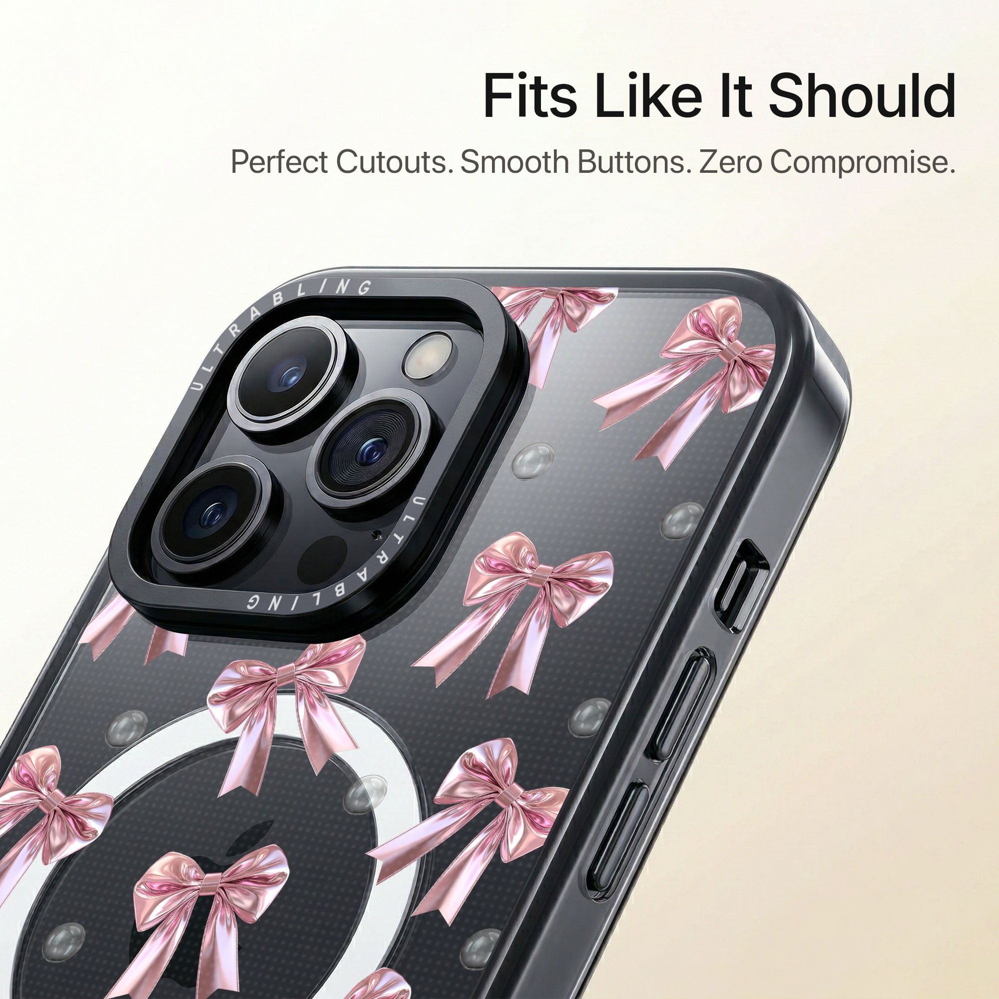 Blush Bow Ultrabling Aura iPhone case close-up design detail