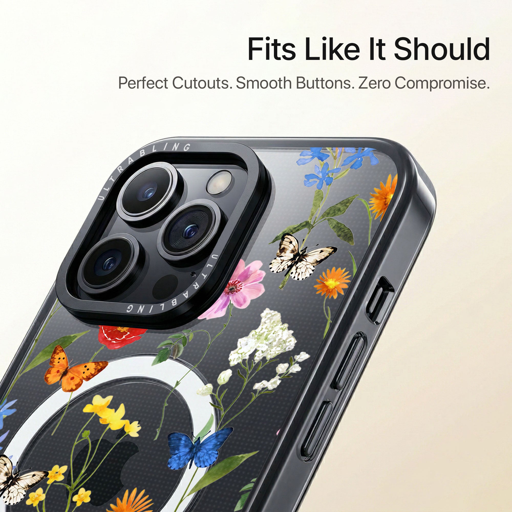 Butterfly Meadow Ultrabling Aura iPhone case close-up design detail