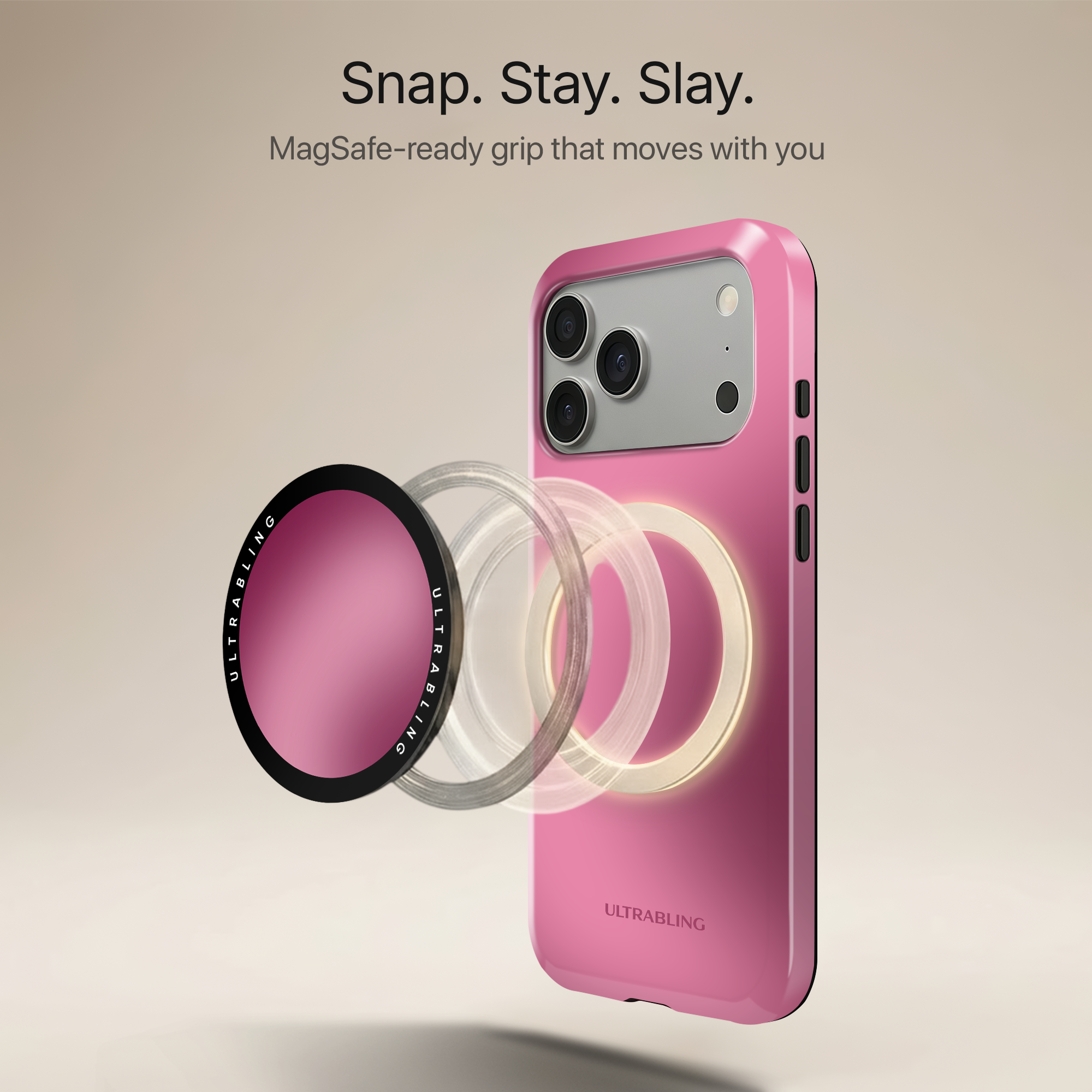 Pink Fade Ultrabling MagSafe Phone Grip - Angled View