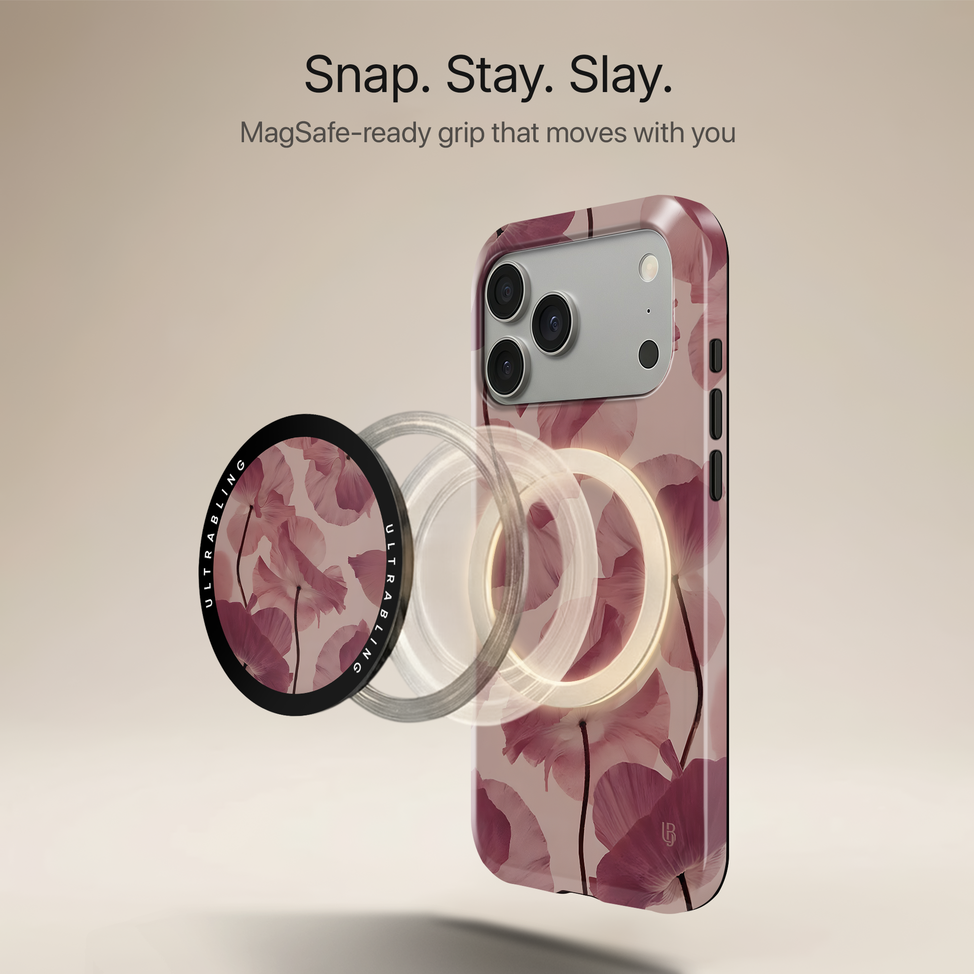 Dusty Petals Ultrabling MagSafe Phone Grip - Angled View