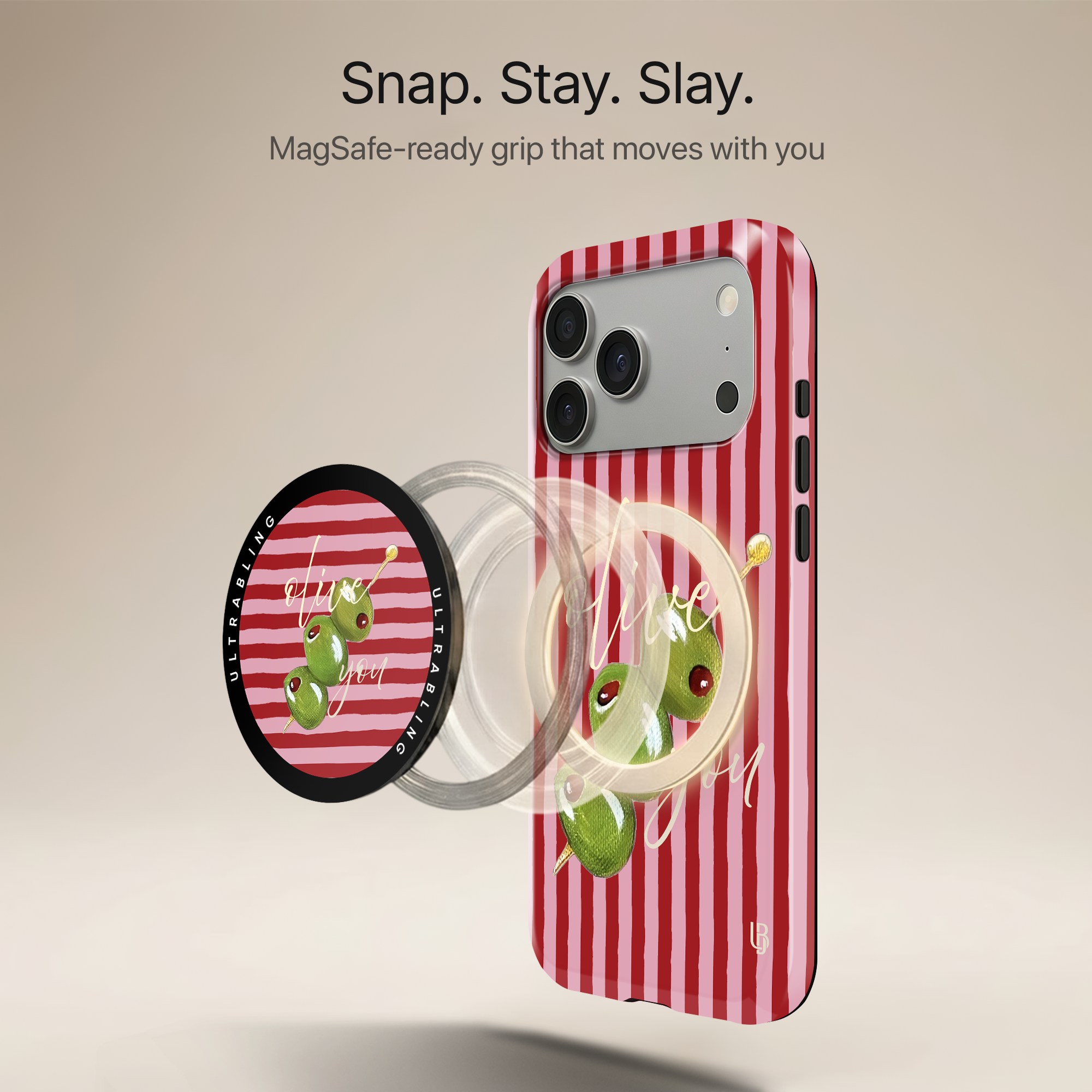 Olive Martini Ultrabling MagSafe Phone Grip - Angled View