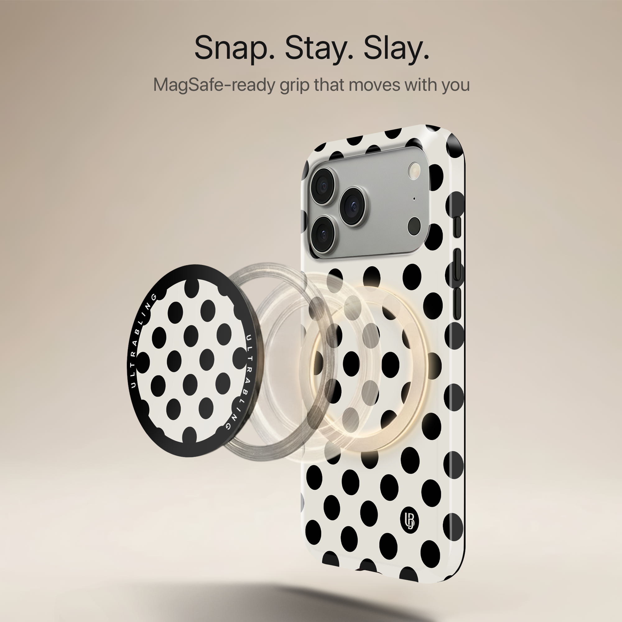 Midnight Polka Ultrabling MagSafe Phone Grip - Angled View