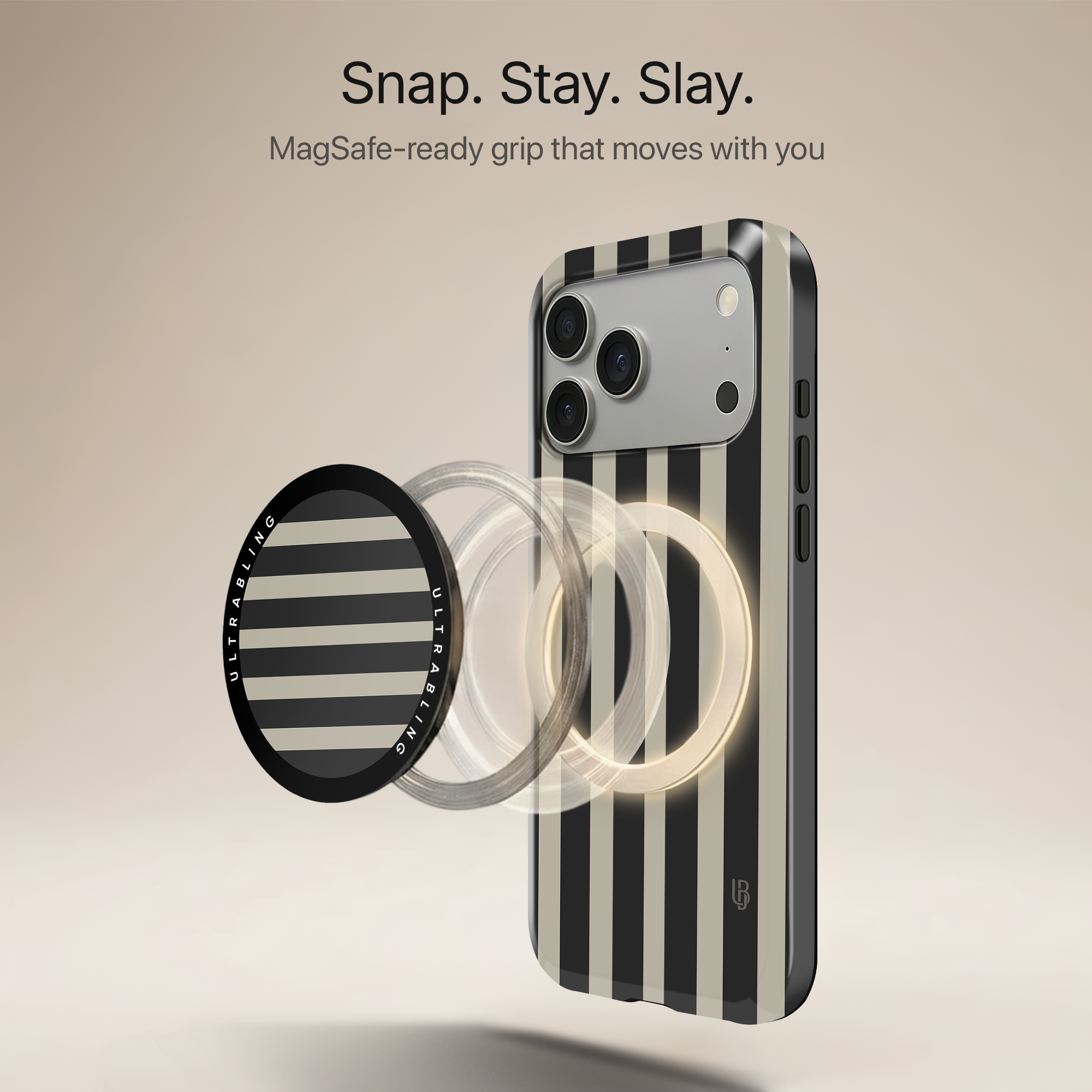 Cafe Stripes Ultrabling MagSafe Phone Grip - Angled View