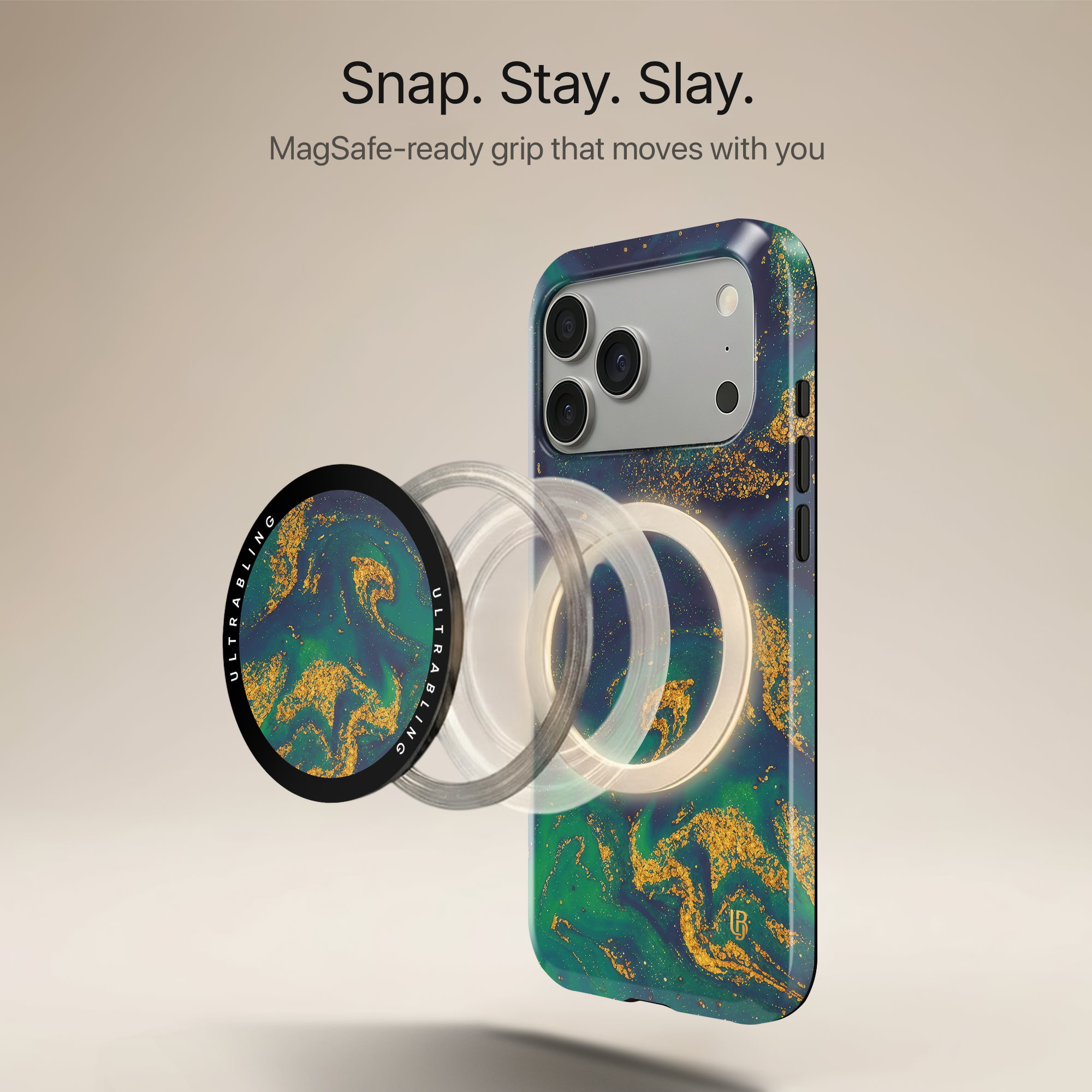 Emerald Nebula Ultrabling MagSafe Phone Grip - Angled View