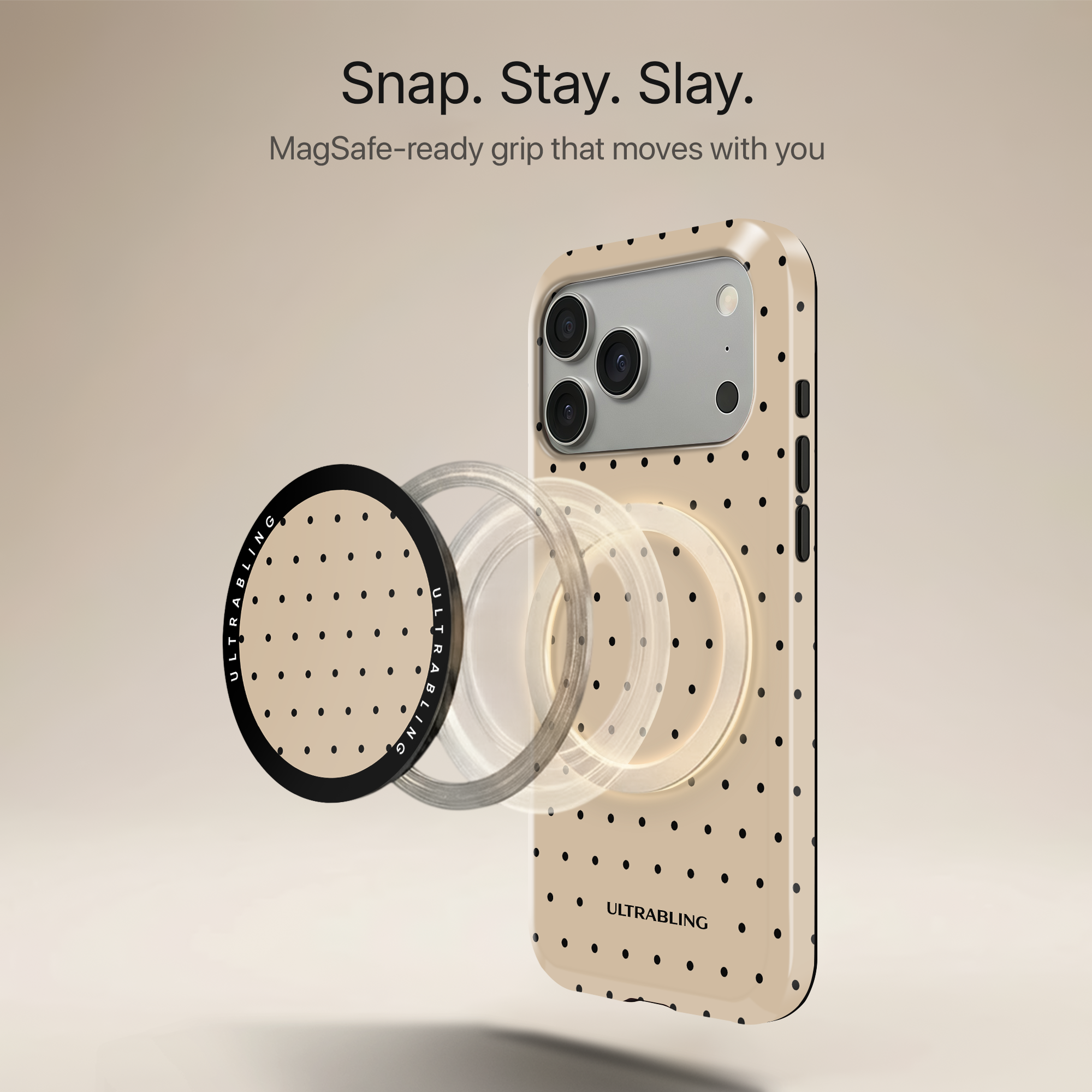 Vanilla Dots Ultrabling MagSafe Phone Grip - Angled View