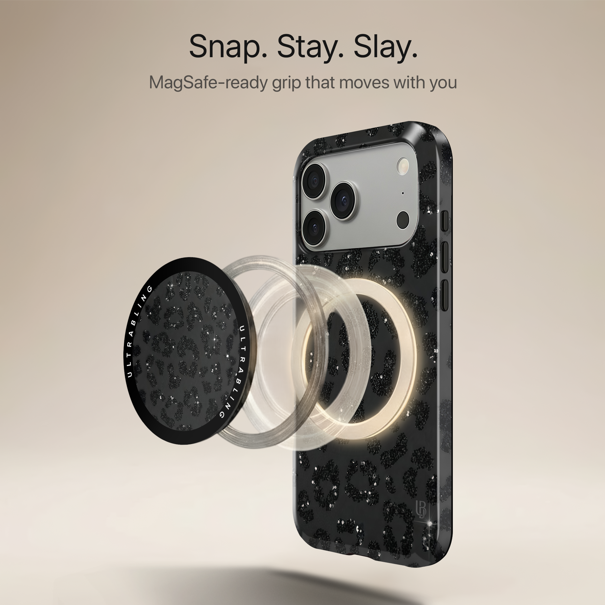Black Stardust Ultrabling MagSafe Phone Grip - Angled View