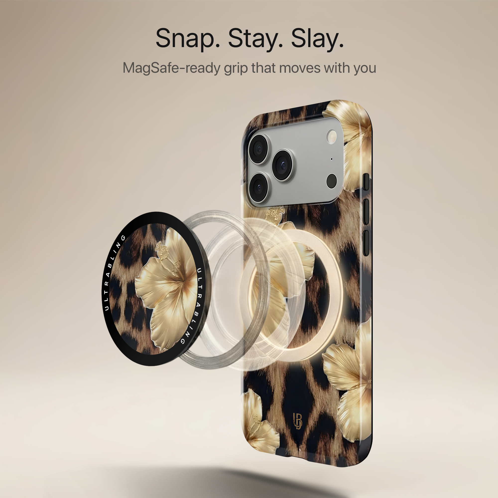Leopard Royale Ultrabling MagSafe Phone Grip - Angled View