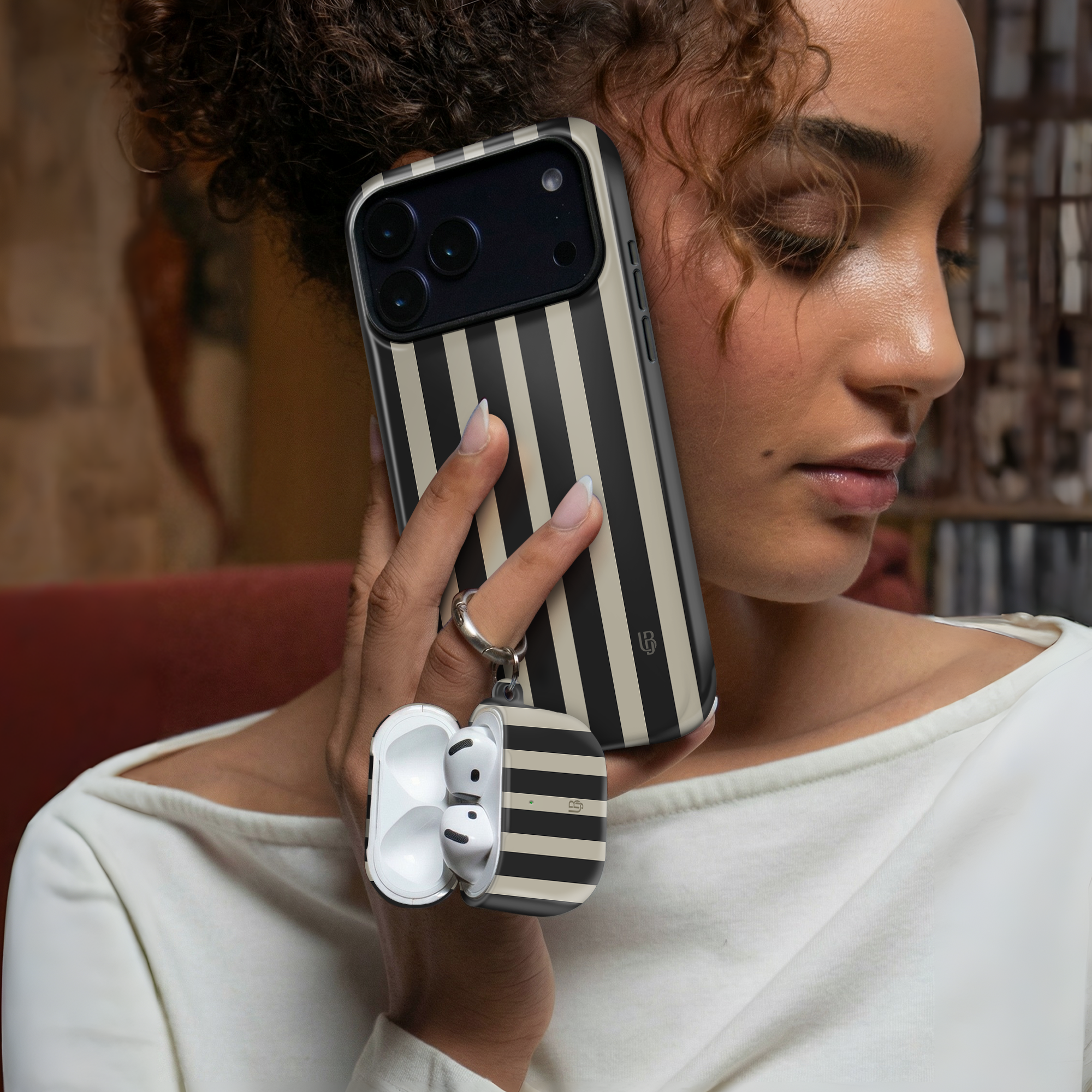 Cafe Stripes Ultrabling AirPods case detail view