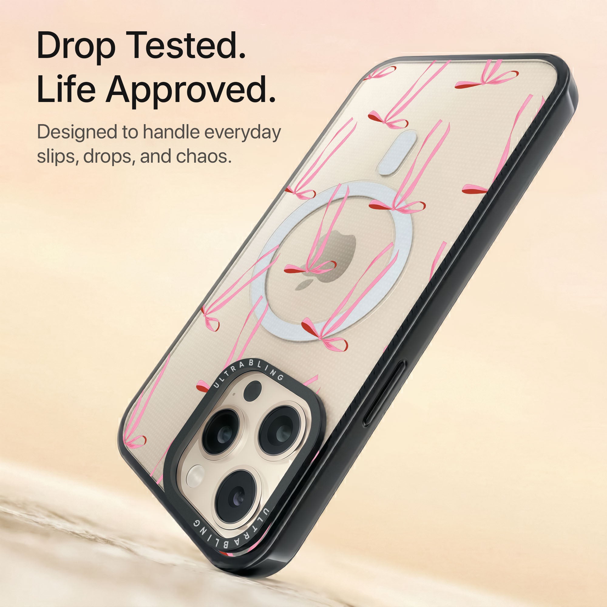 Ribbon Doodle Ultrabling Aura iPhone case non MagSafe black back view