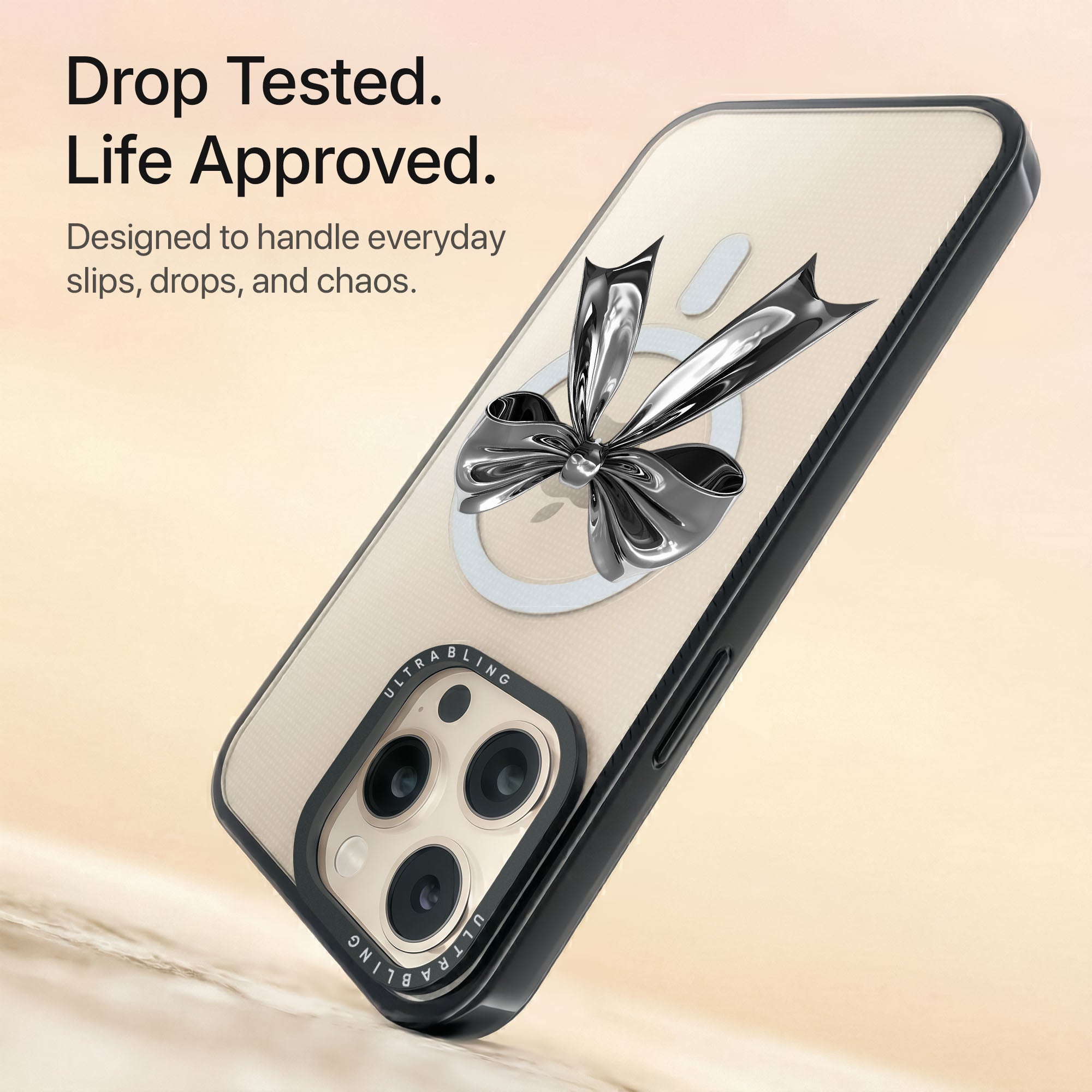 Silver Bow Ultrabling Aura iPhone case non MagSafe black back view