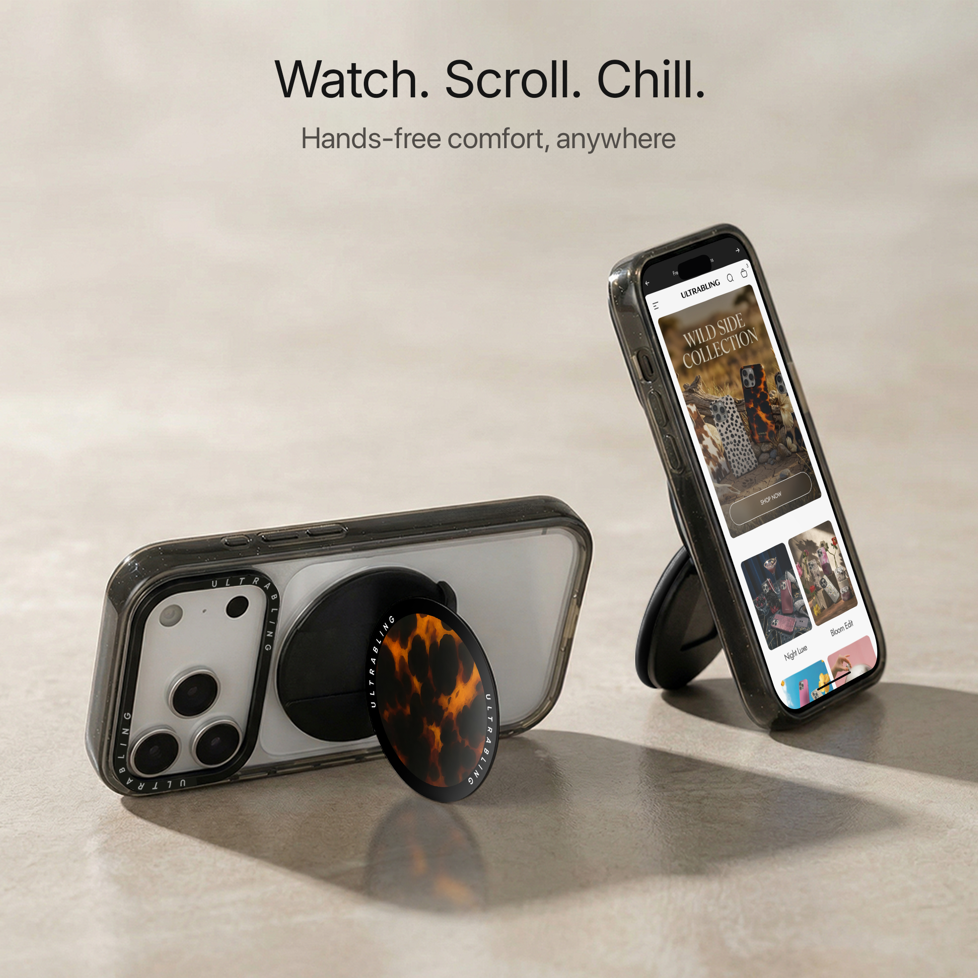 Amber Tortoise Ultrabling MagSafe Phone Grip - Close-Up