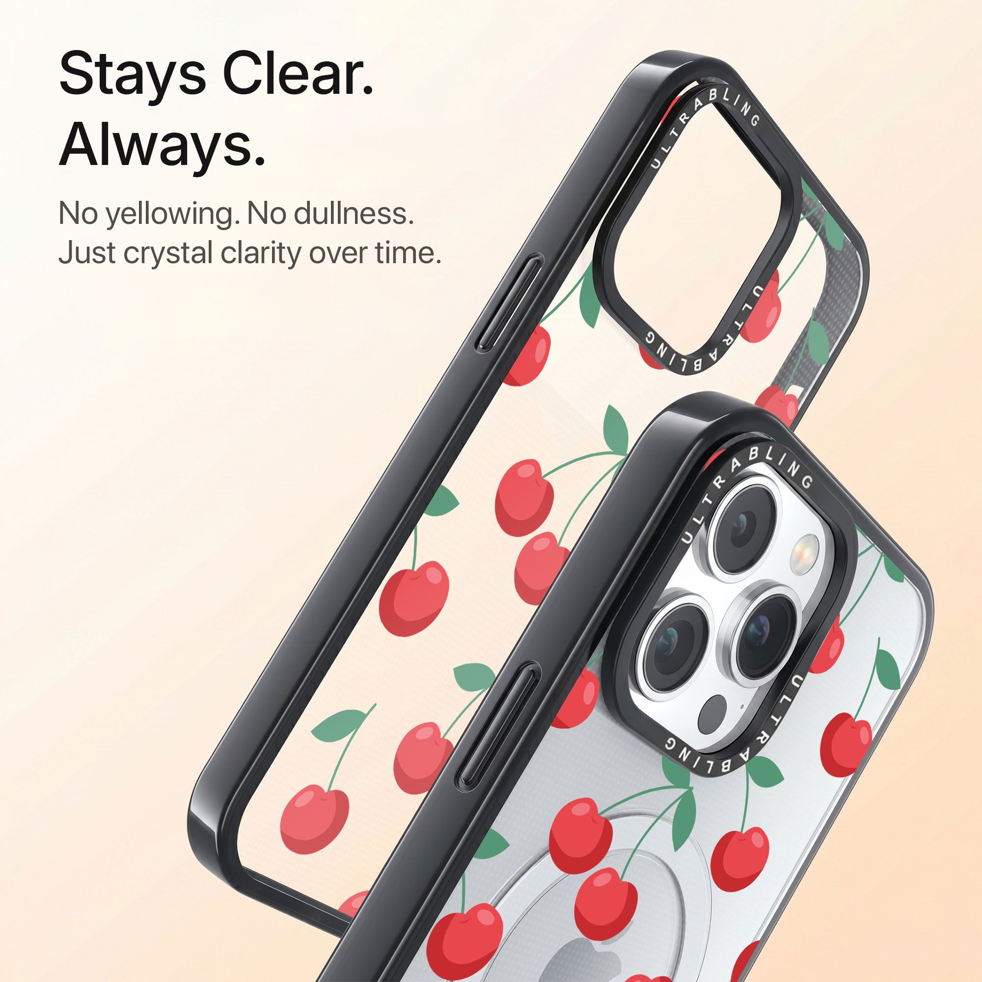 Cherry Kiss Ultrabling Aura iPhone case back view with camera cutout