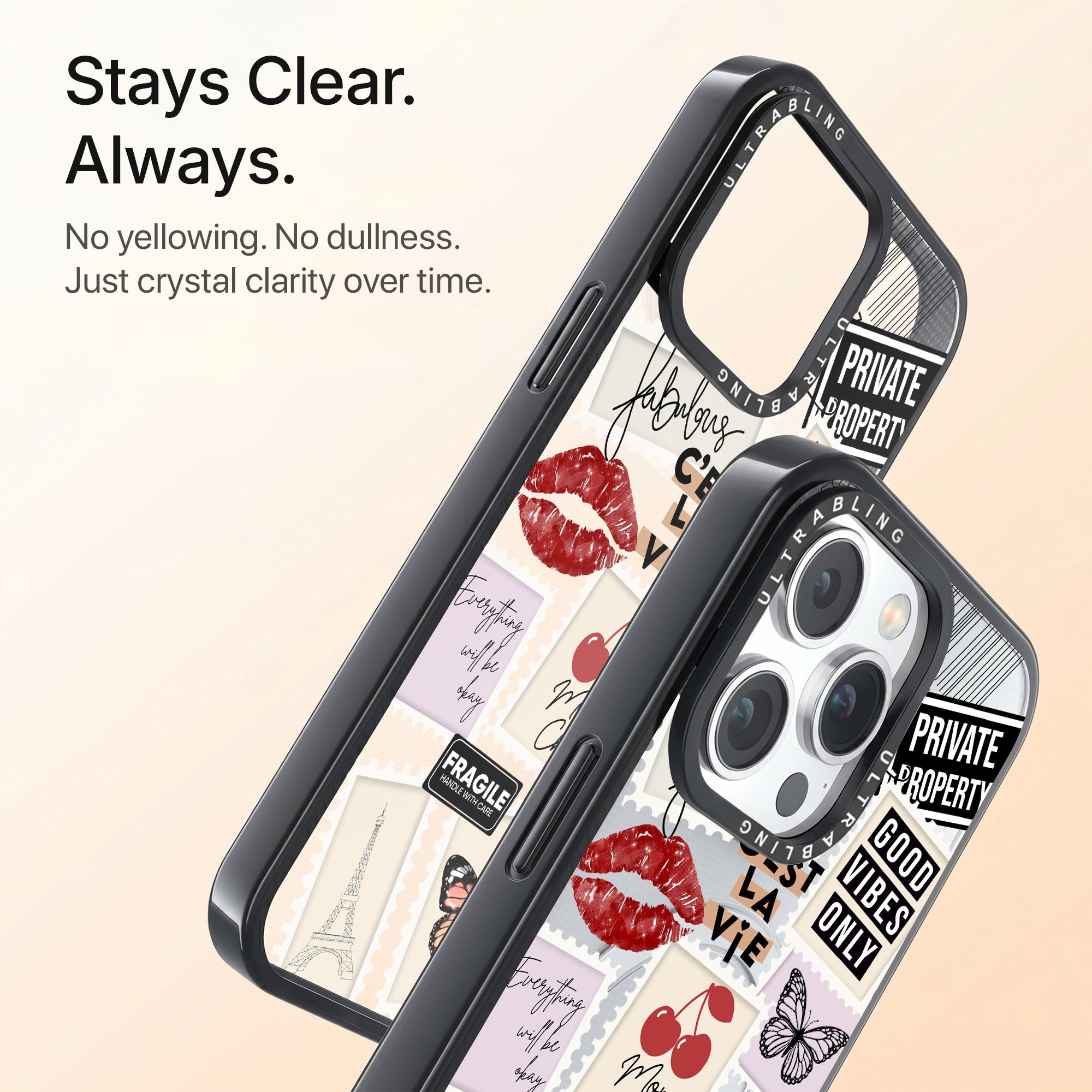 Paris Notes Ultrabling Aura iPhone case back view with camera cutout