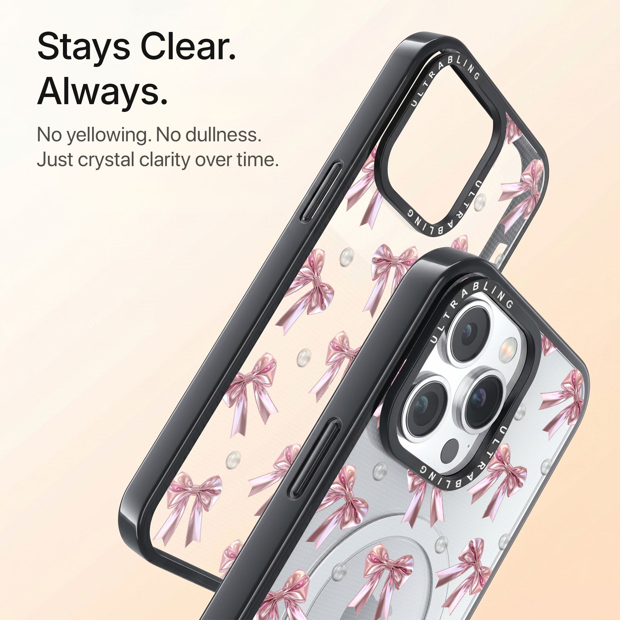 Blush Bow Ultrabling Aura iPhone case back view with camera cutout