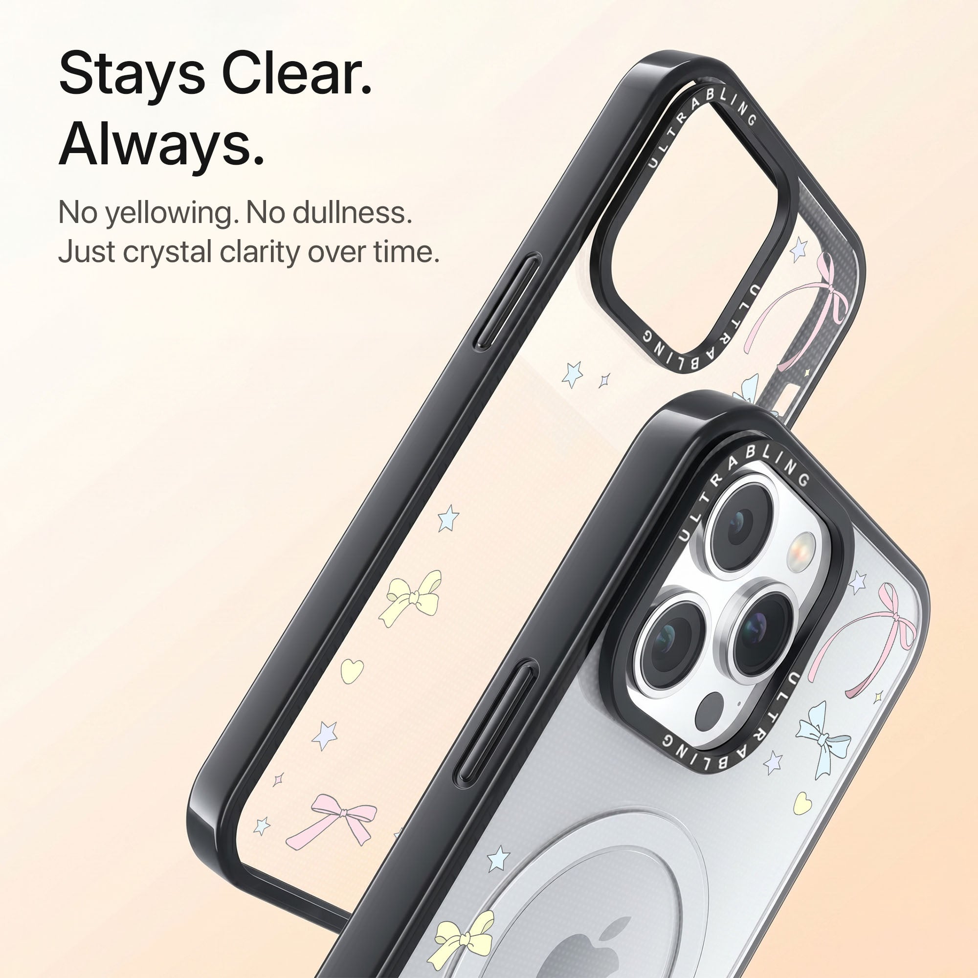 Bow Dust Ultrabling Aura iPhone case back view with camera cutout