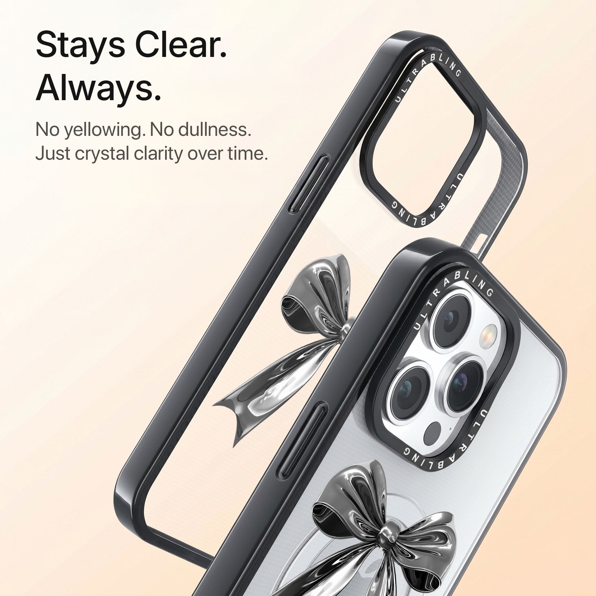 Silver Bow Ultrabling Aura iPhone case back view with camera cutout