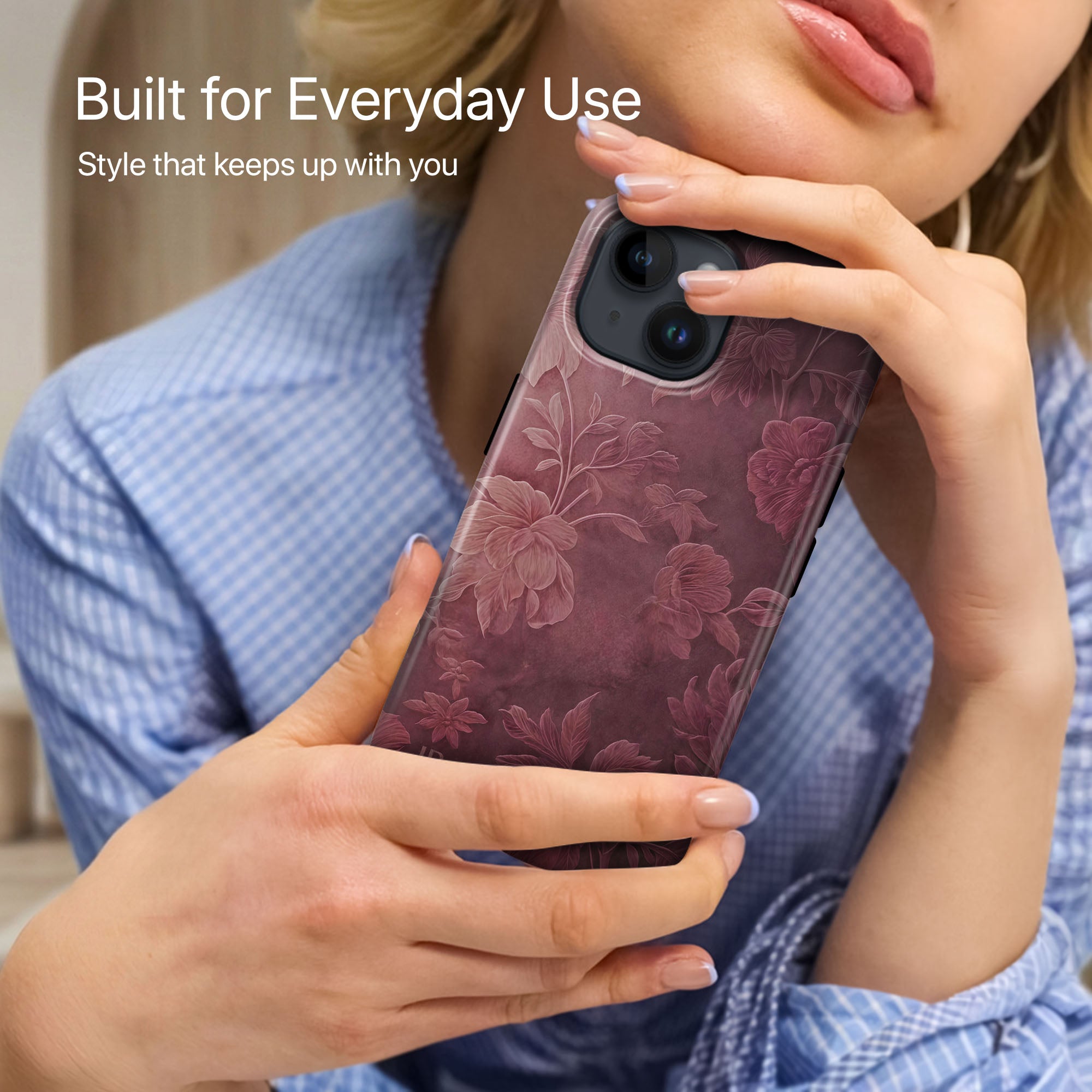 Burgundy Bloom Ultrabling side profile and button view