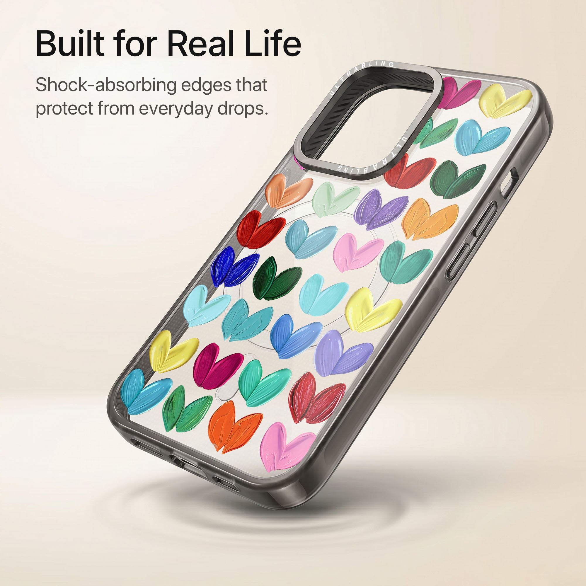 Candy Hearts Ultrabling Aura iPhone case lifestyle in-hand shot