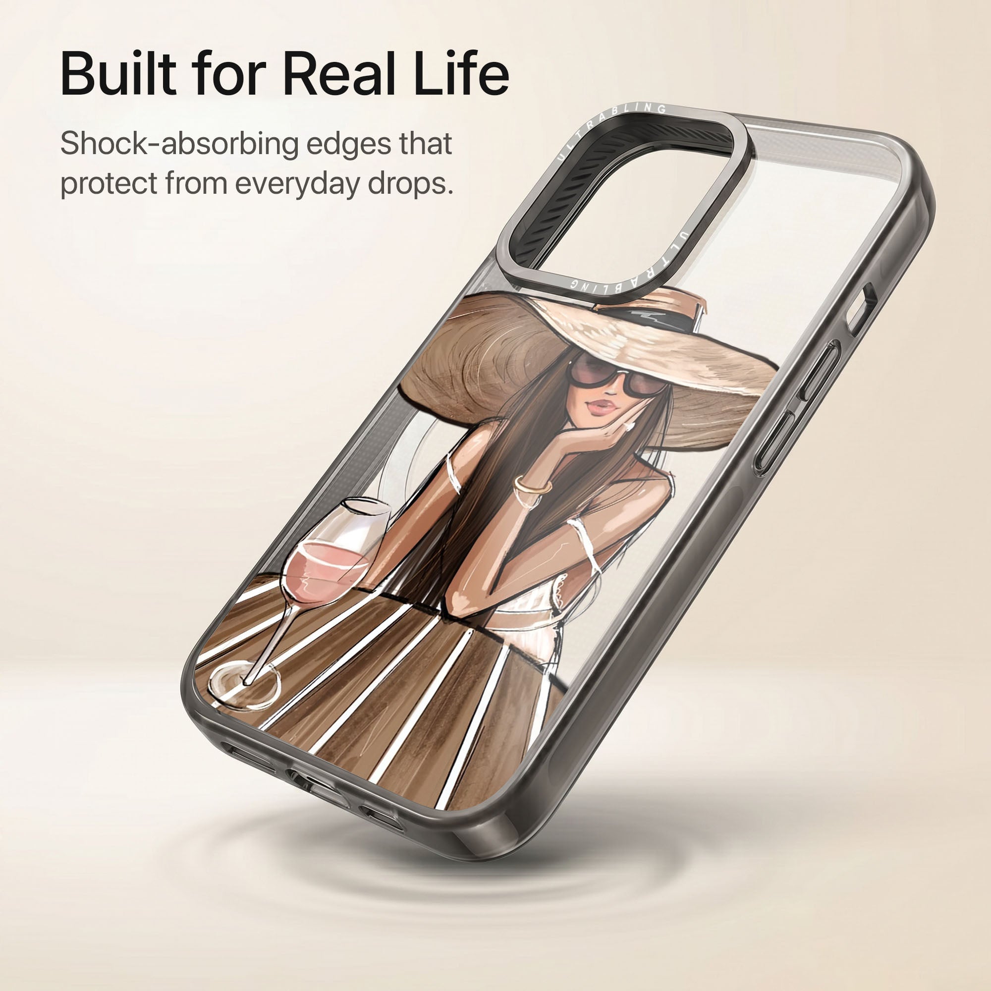 Riviera Muse Ultrabling Aura iPhone case lifestyle in-hand shot