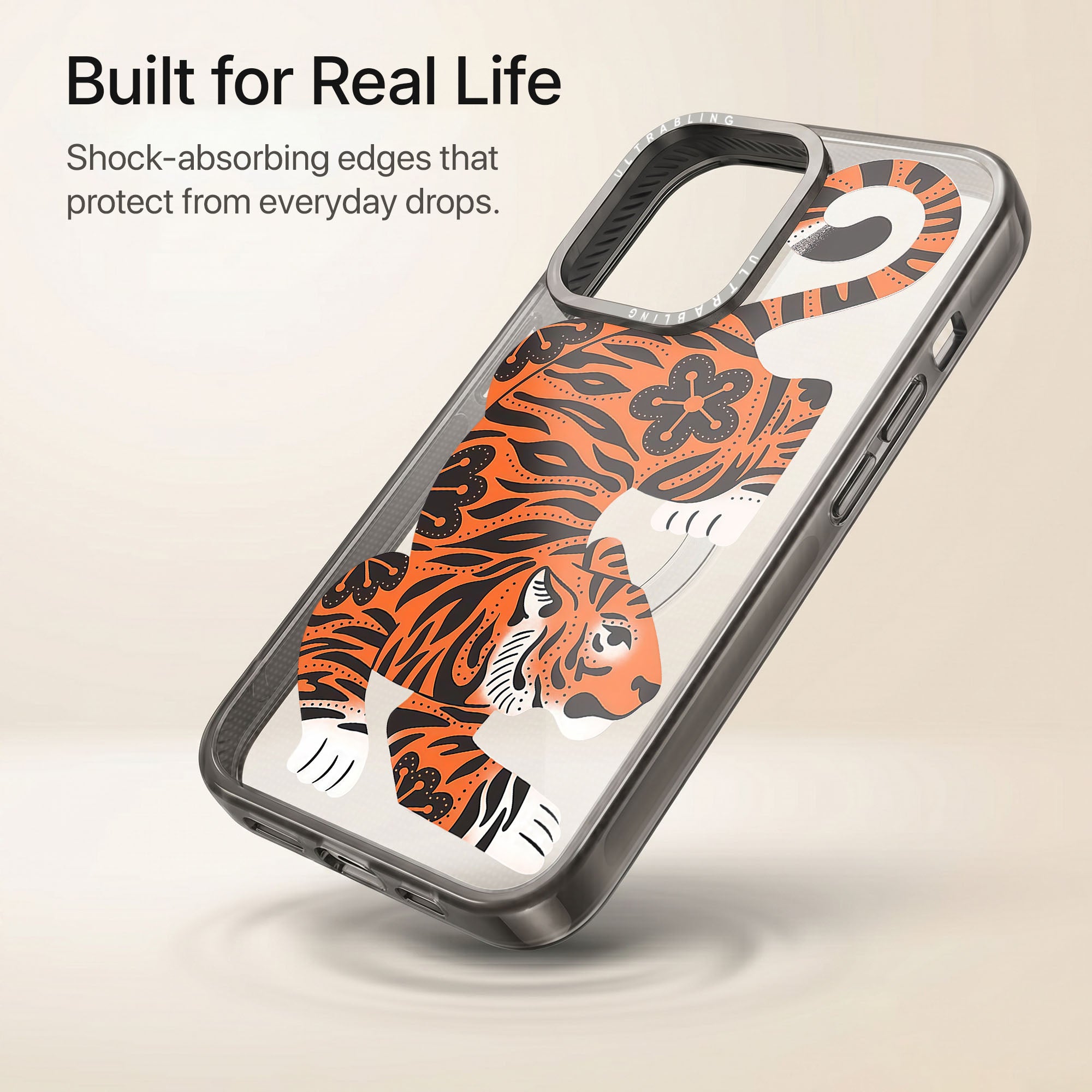 Tiger Heat Ultrabling Aura iPhone case lifestyle in-hand shot
