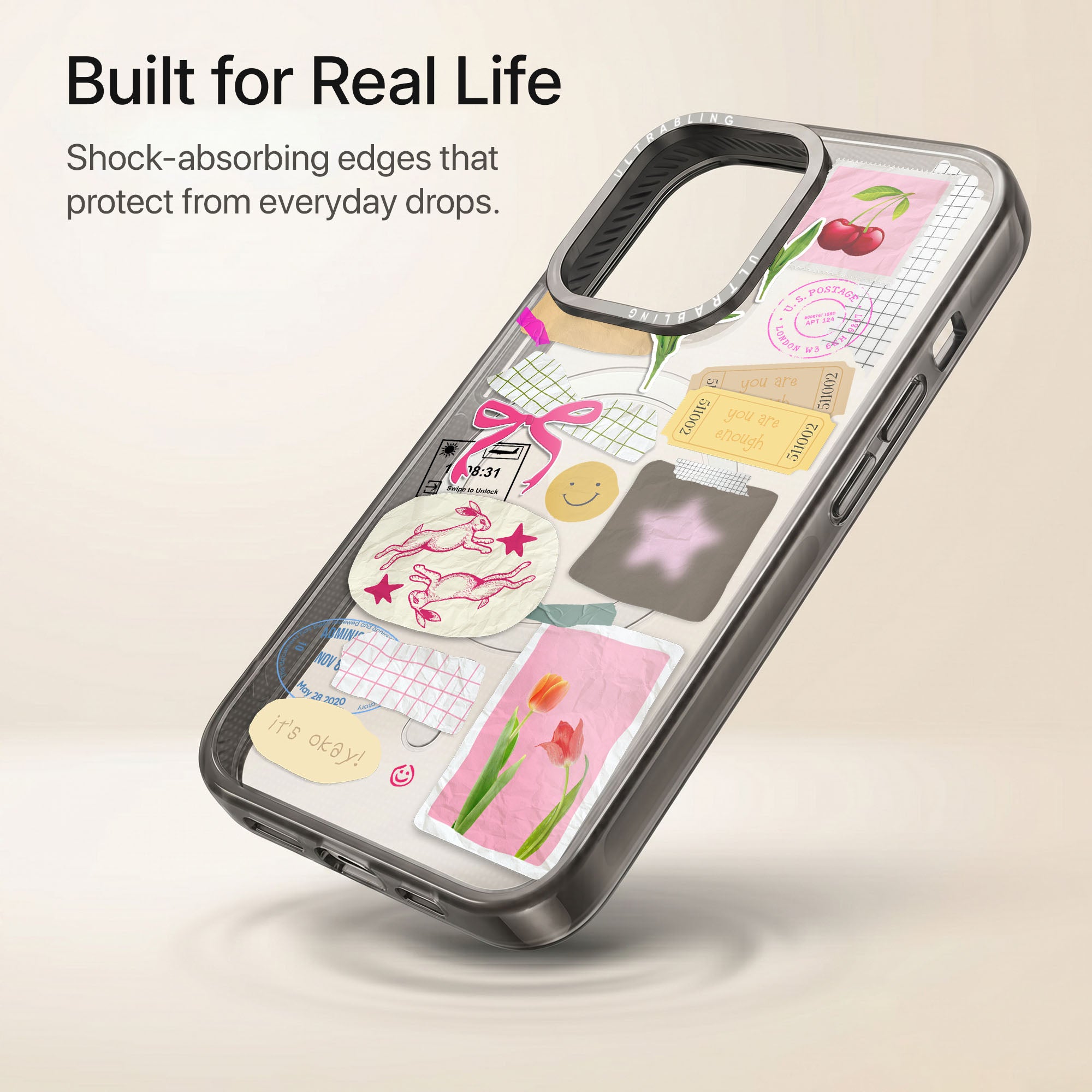 Charm Notes Ultrabling Aura iPhone case lifestyle in-hand shot