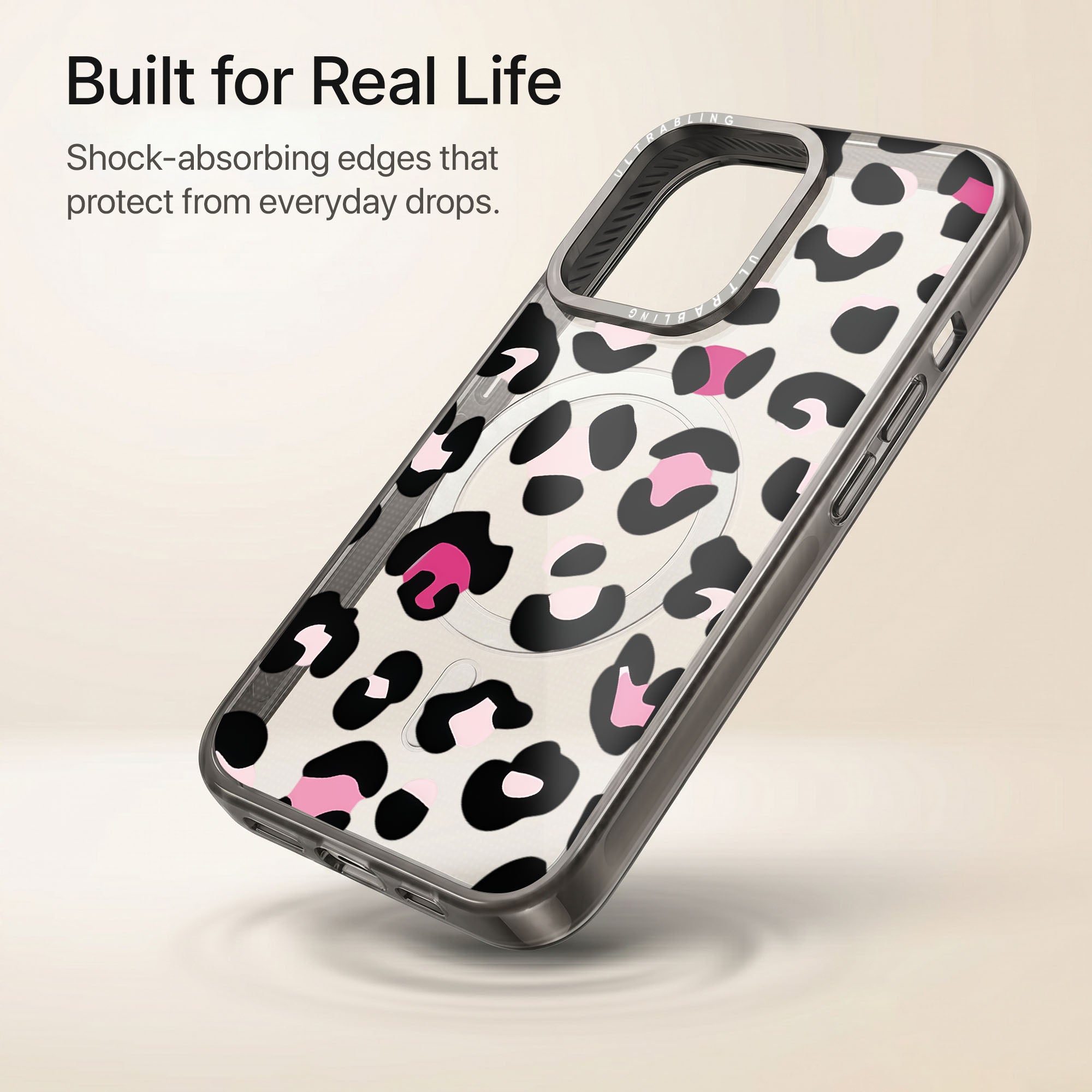 Pink Prowl Ultrabling Aura iPhone case lifestyle in-hand shot