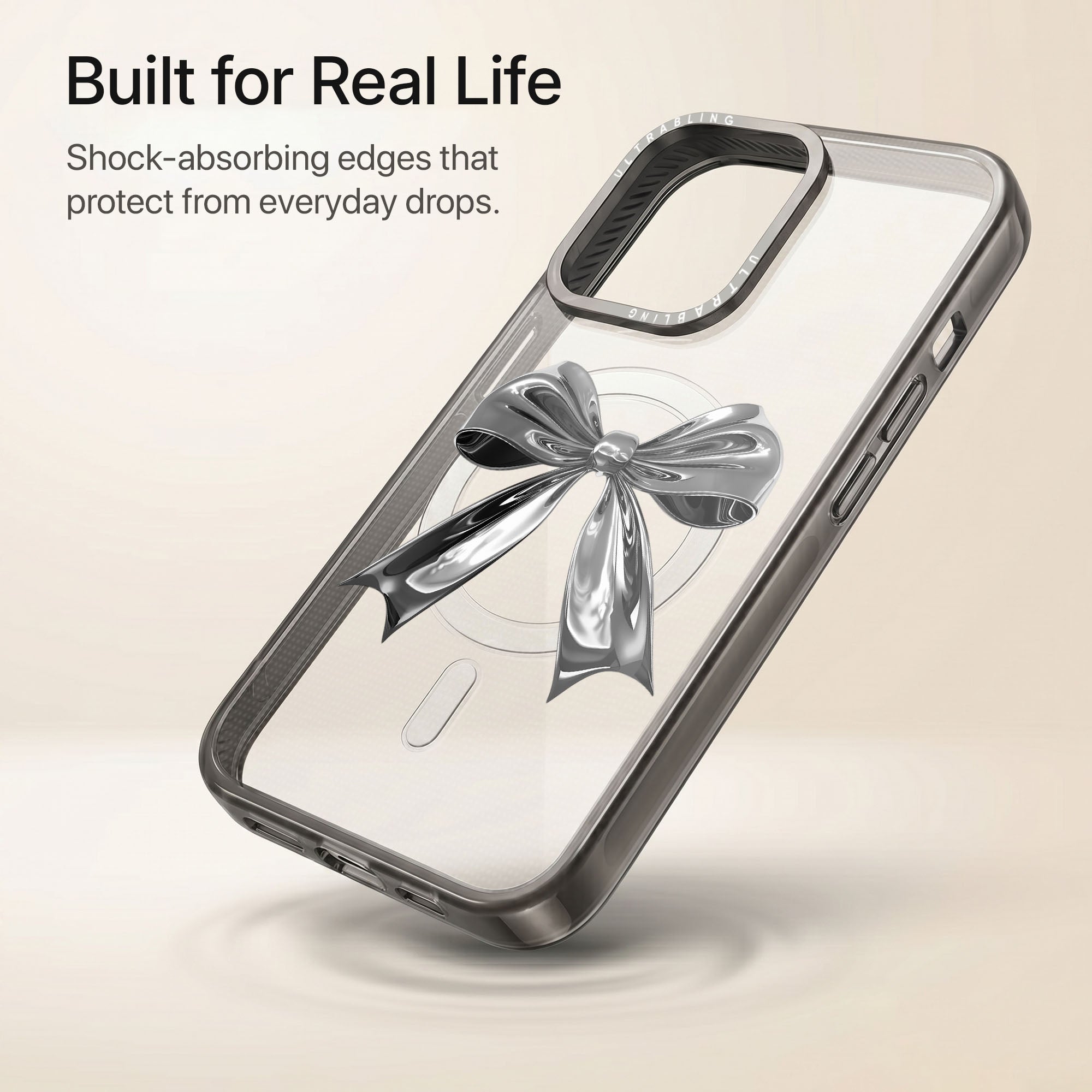 Silver Bow Ultrabling Aura iPhone case lifestyle in-hand shot
