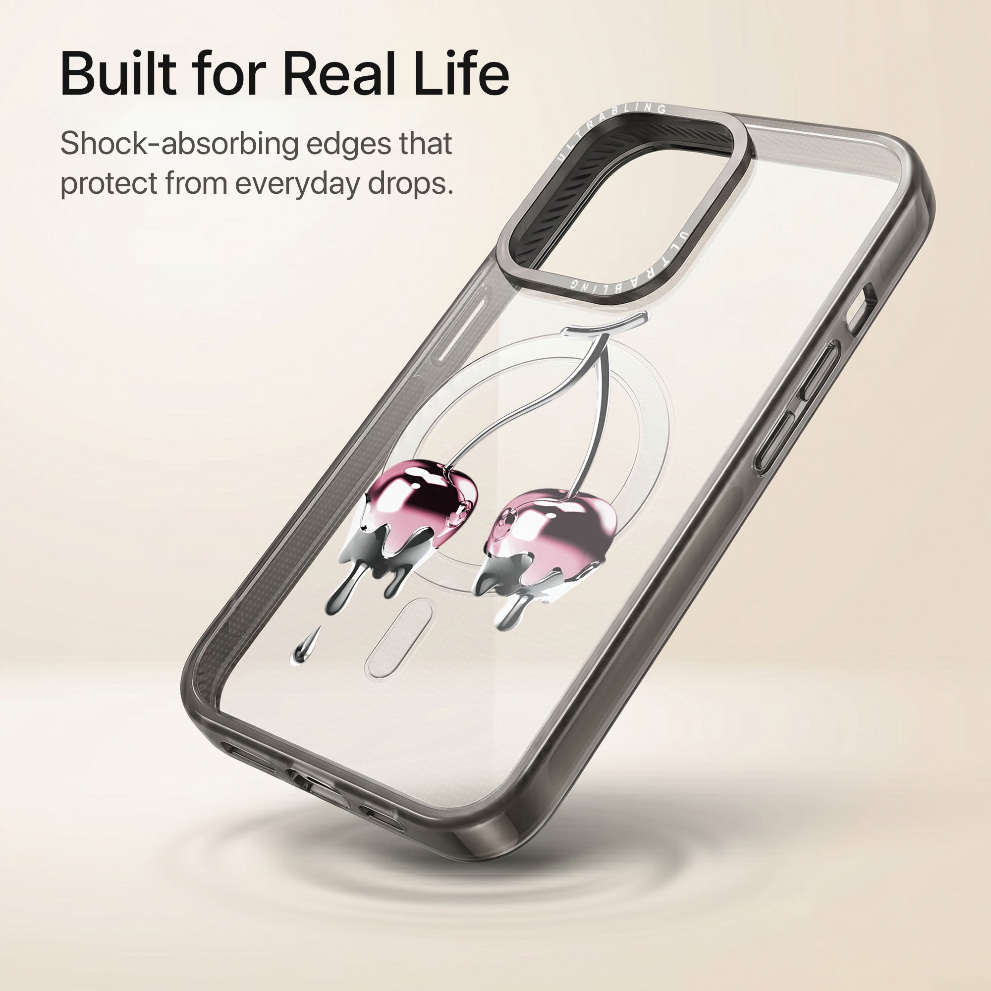 Cherry Charm Ultrabling Aura iPhone case lifestyle in-hand shot