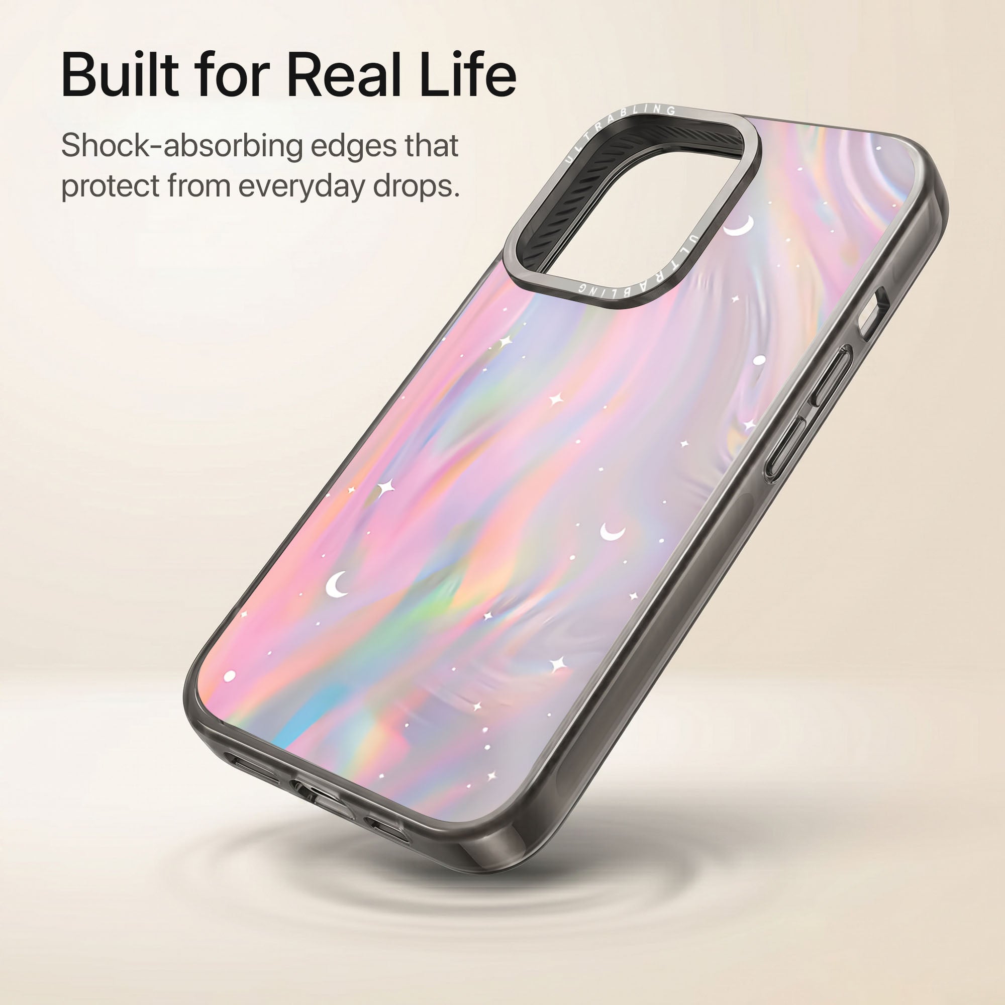 Prism Glow Ultrabling Aura iPhone case lifestyle in-hand shot