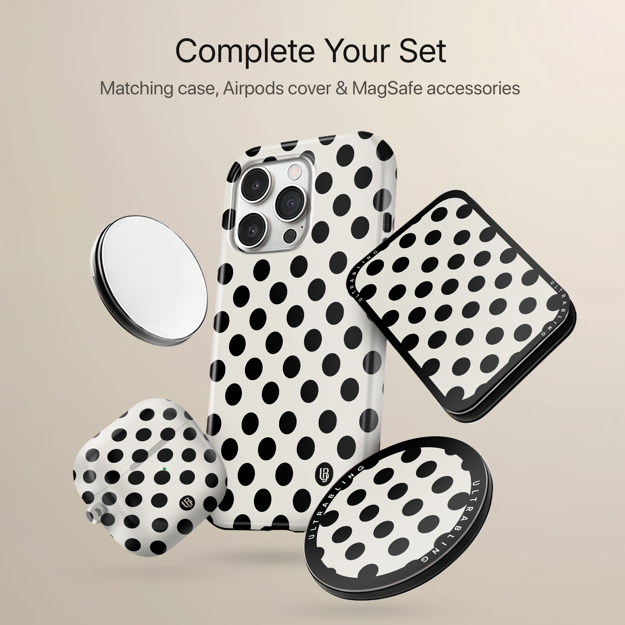 Midnight Polka Ultrabling MagSafe Phone Grip - With Phone