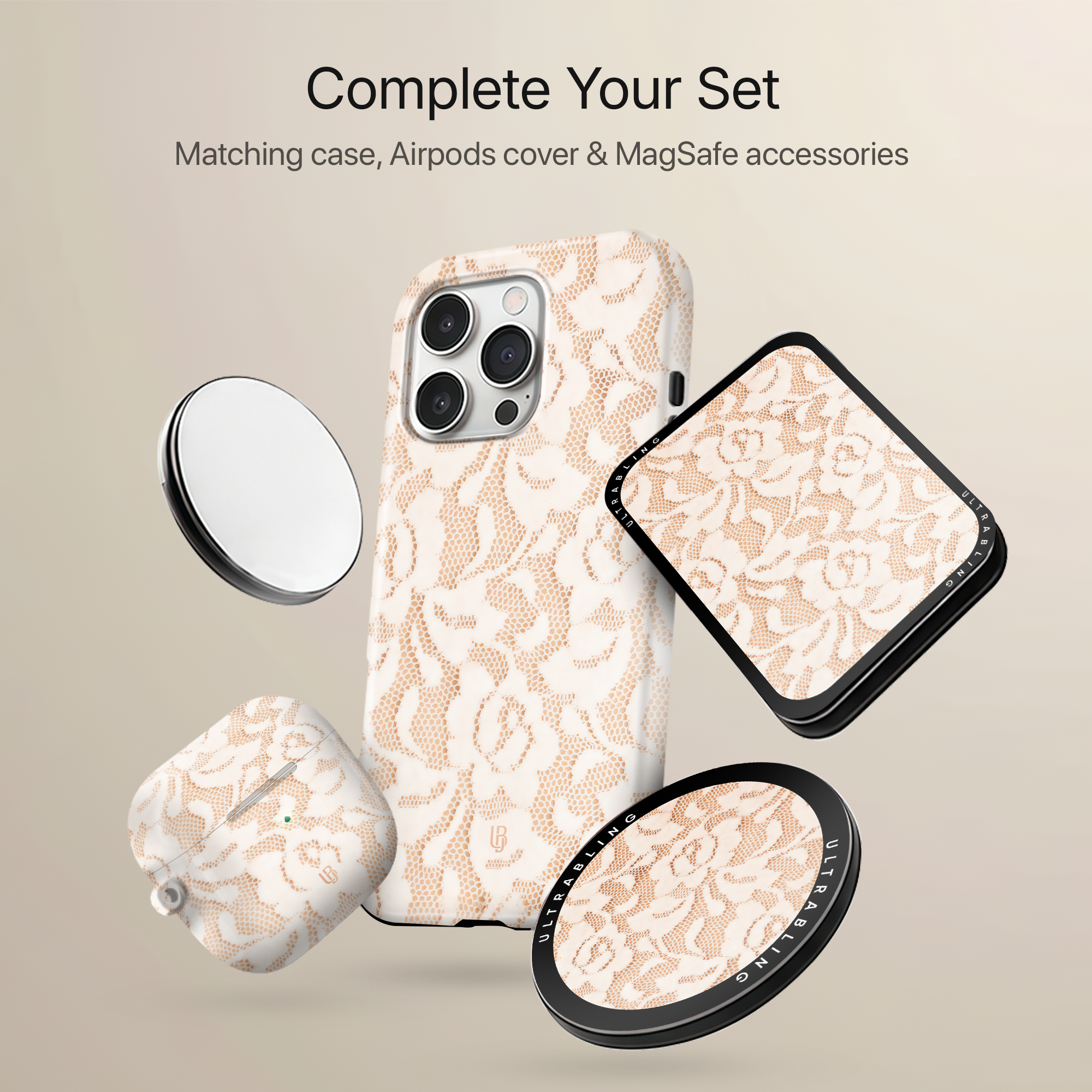 Ivory Lace Ultrabling MagSafe Phone Grip - With Phone